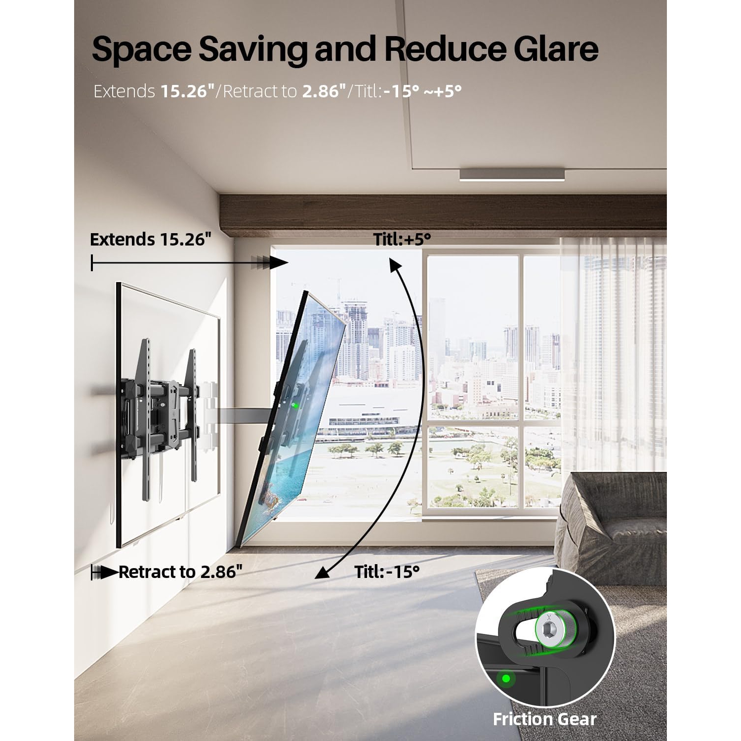 USX MOUNT Full Motion TV Wall Mount for 42"-84" TVs, Swivel and Tilt TV Mount, with Articulating 6 Arms, Max VESA 600x400mm, 120 lbs, 16" Wood Studs