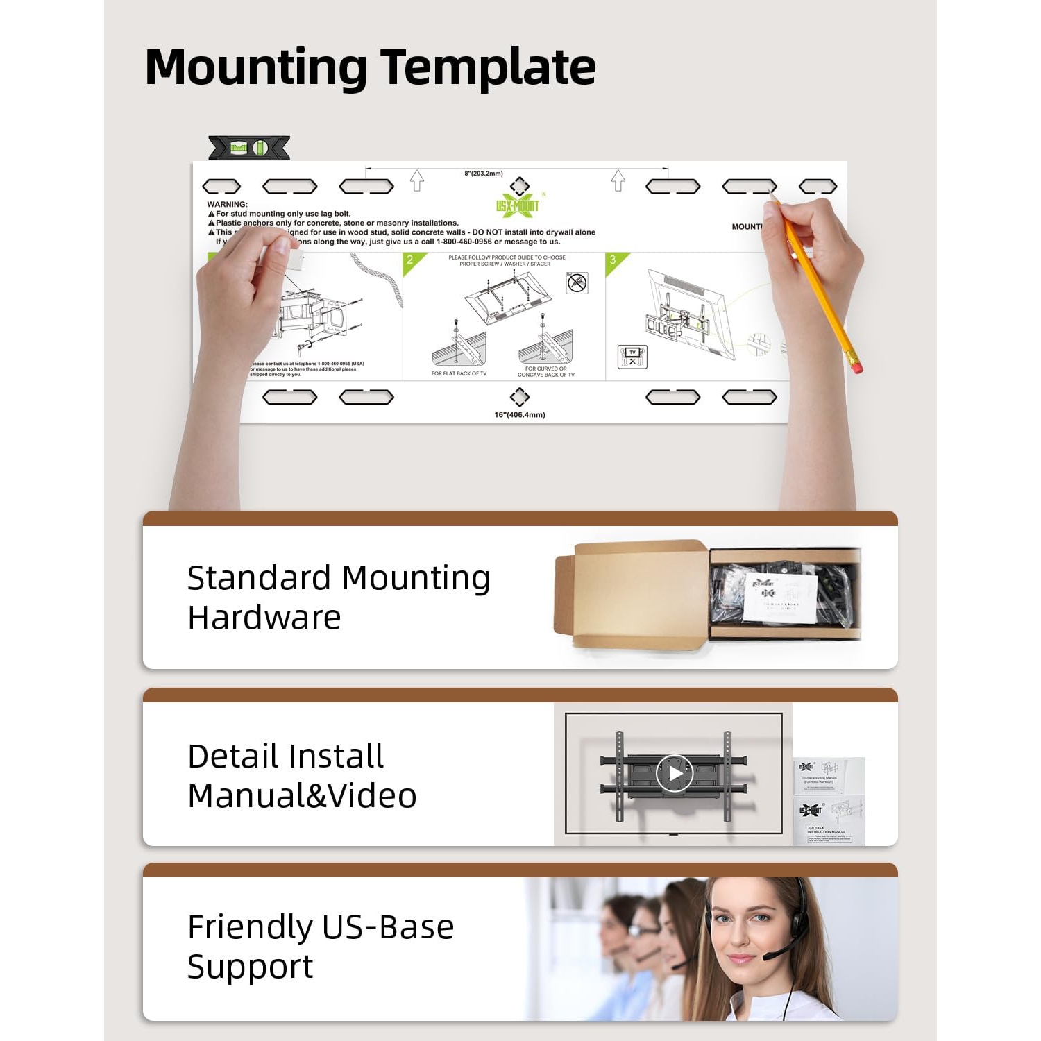 USX MOUNT Full Motion TV Wall Mount for 42"-84" TVs, Swivel and Tilt TV Mount, with Articulating 6 Arms, Max VESA 600x400mm, 120 lbs, 16" Wood Studs