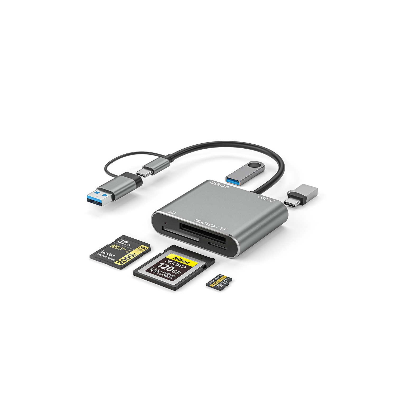 USB3.0 multi-function card reader supports TF/SD/XQD cards 5-in-1 expansion dock High-speed card reading Laptop USB expansion dock