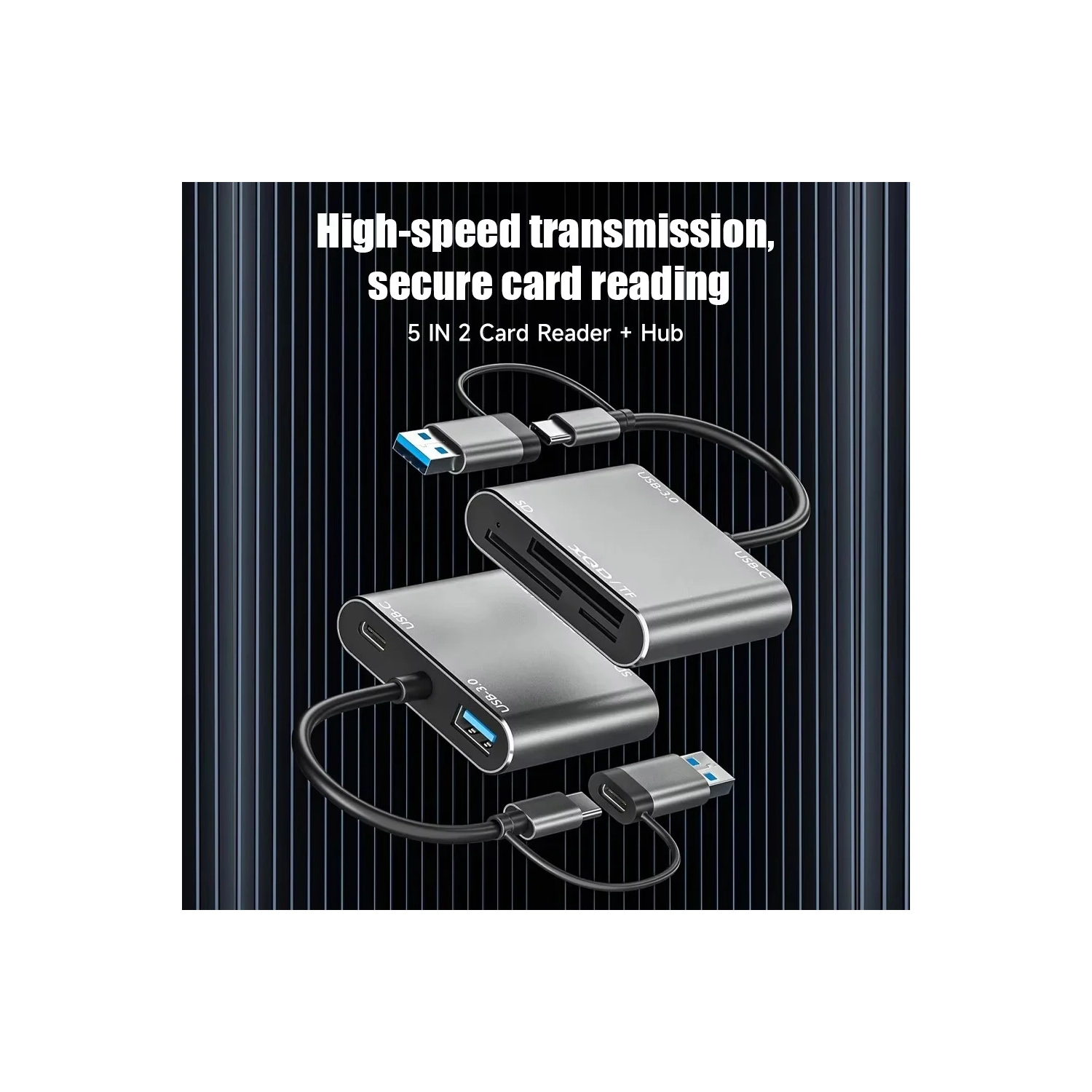 USB3.0 multi-function card reader supports TF/SD/XQD cards 5-in-1 expansion dock High-speed card reading Laptop USB expansion dock