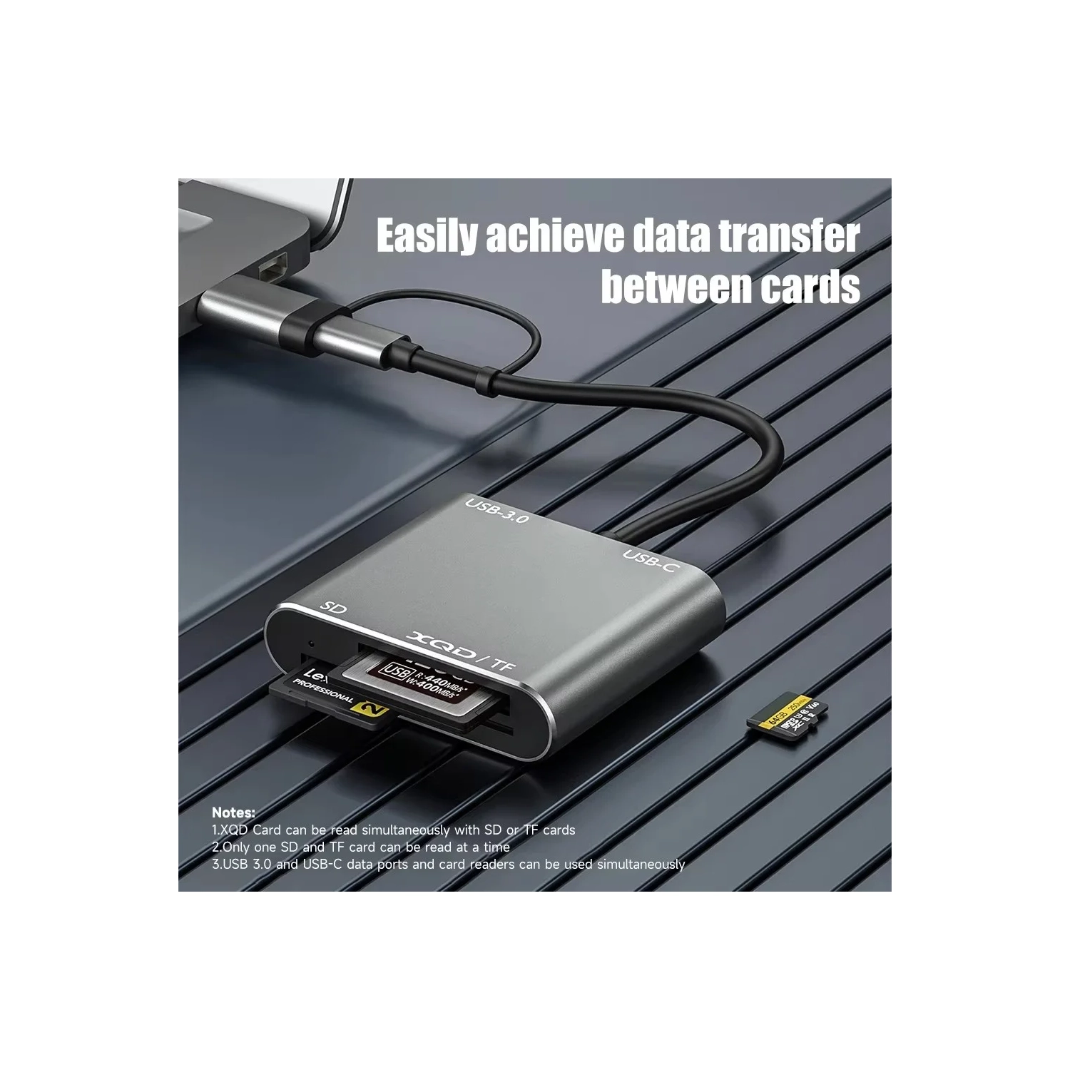 USB3.0 multi-function card reader supports TF/SD/XQD cards 5-in-1 expansion dock High-speed card reading Laptop USB expansion dock