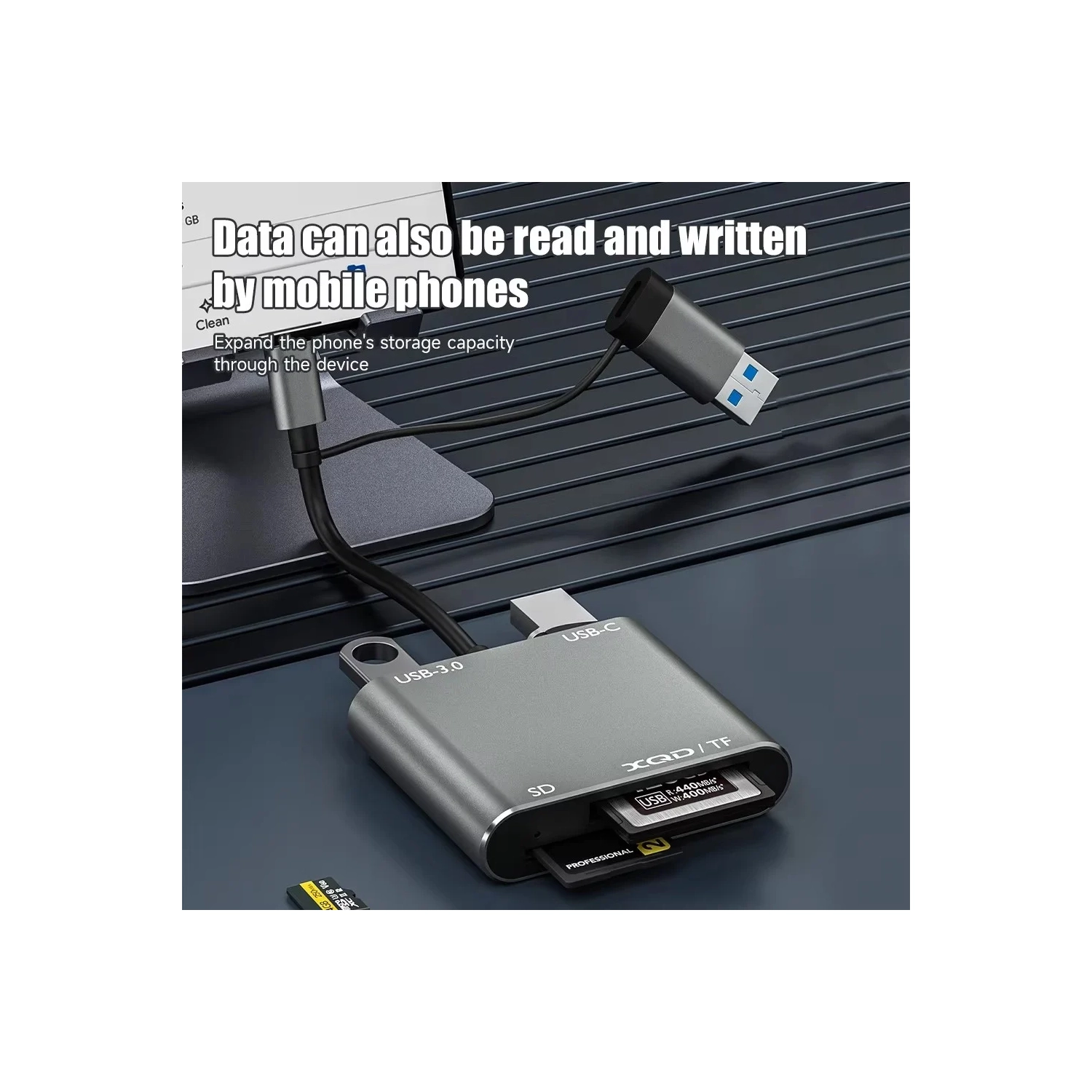 USB3.0 multi-function card reader supports TF/SD/XQD cards 5-in-1 expansion dock High-speed card reading Laptop USB expansion dock