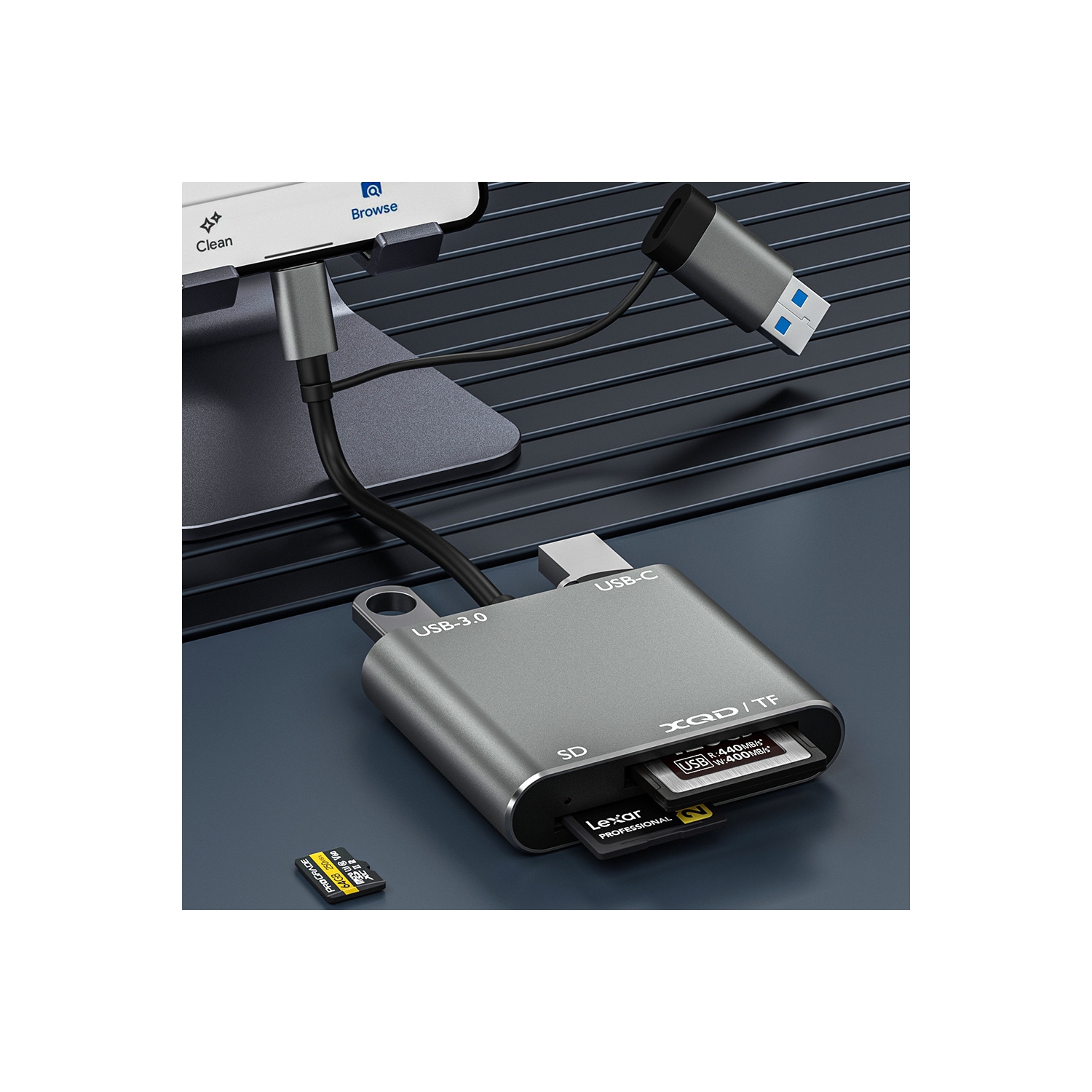 USB3.0 multi-function card reader supports TF/SD/XQD cards 5-in-1 expansion dock High-speed card reading Laptop USB expansion dock