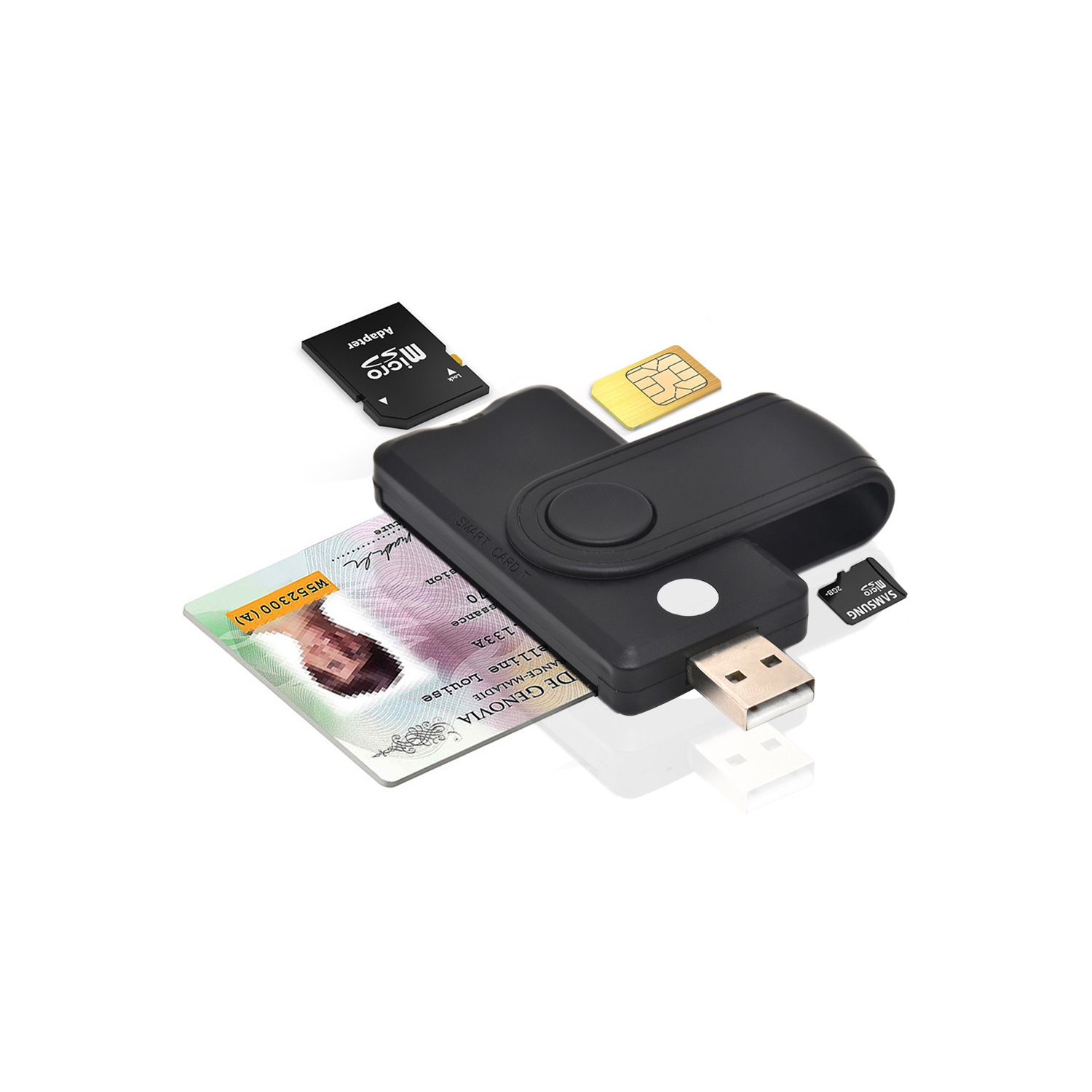 USB 2.0 All-in-one Smart Card Reader SIM SD TF ID IC Smart Card Reader for Windows 7/8/10 Vista. XP. Mac OS9. Linux
