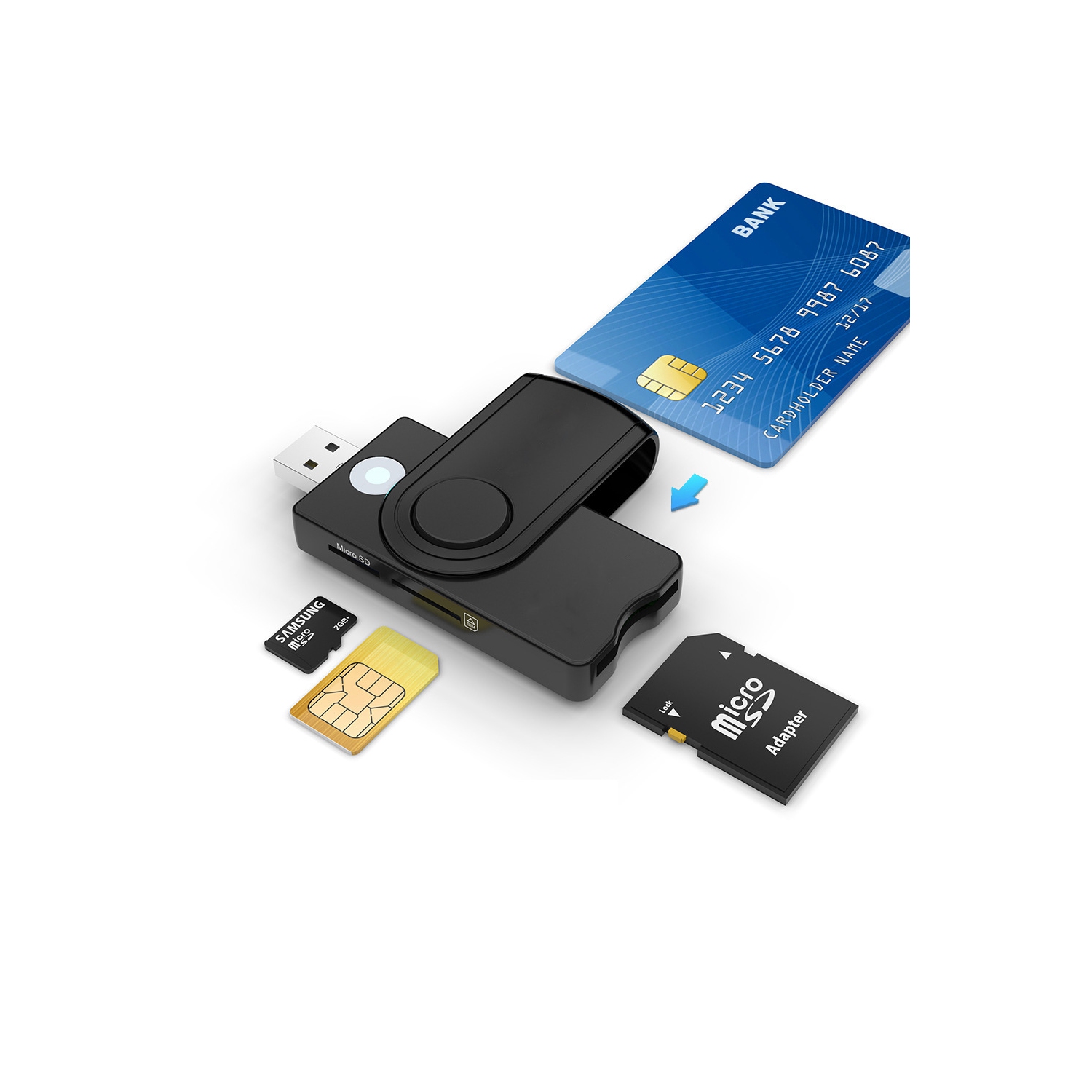 USB 2.0 All-in-one Smart Card Reader SIM SD TF ID IC Smart Card Reader for Windows 7/8/10 Vista. XP. Mac OS9. Linux