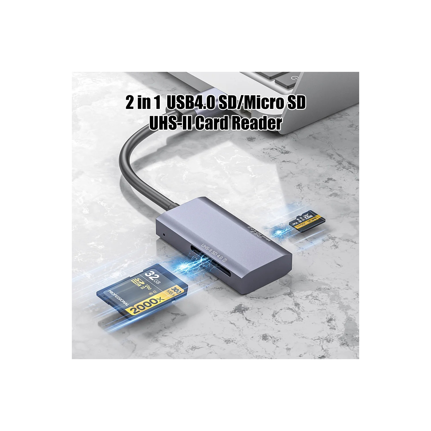 USB 4.0 UHS-II V90 SD/TF Multi-function 2-in-1 High-Speed ​​Card Reader for Mobile Phones, Computers, and Laptops - Type-C Interface