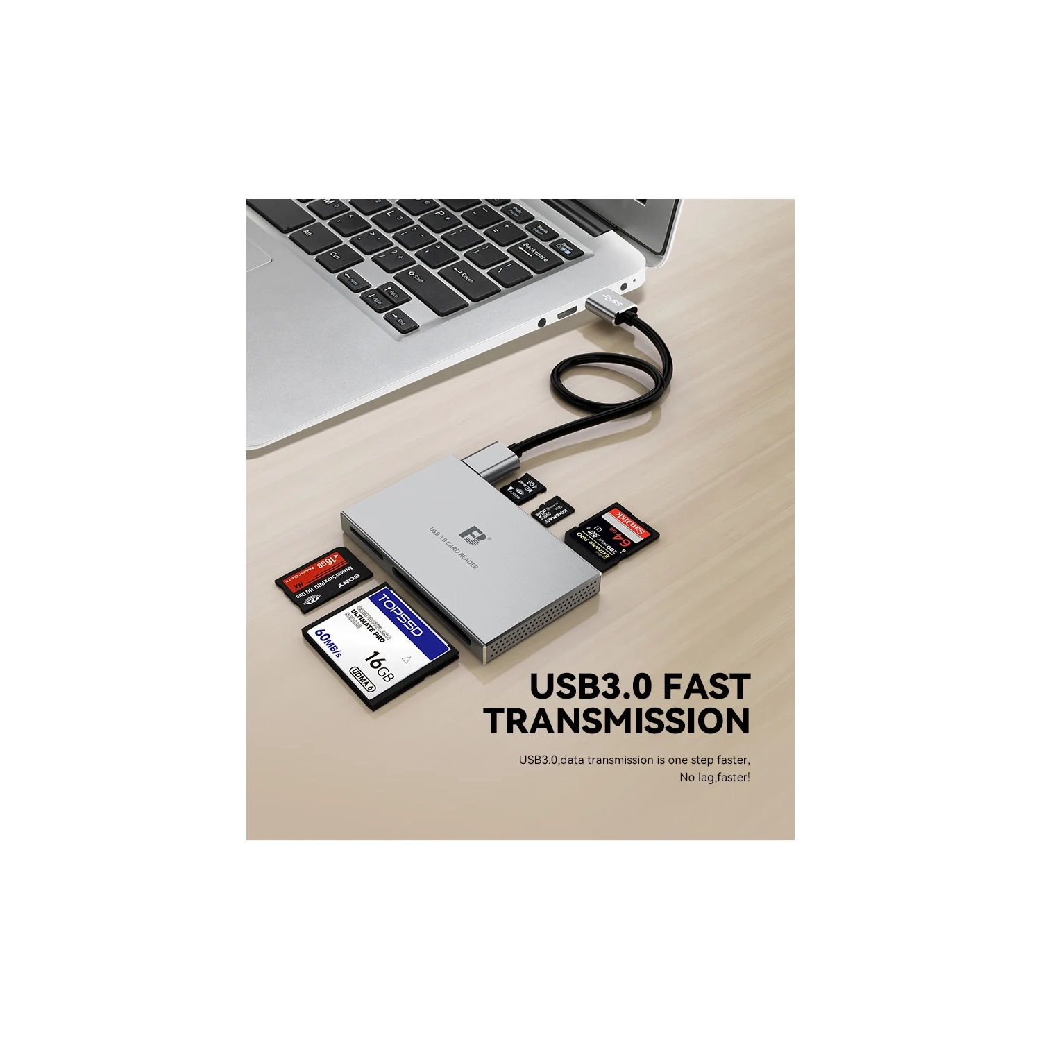 5-in-1 card reader computer USB3.0 can read CF SD TF MS M2, suitable for mobile phones/cameras/tablets