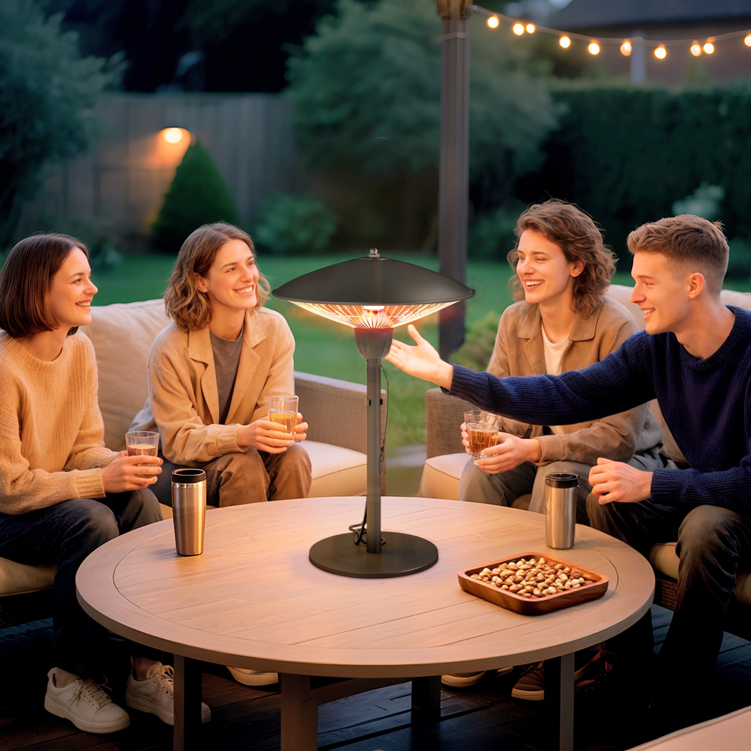 Outsunny 1500 W Electric Patio Heater with Tip-Over Protection, IP44 Outdoor Heater with Retro Desk Lamp Design, Pull Switch for Garden, Gazebo,