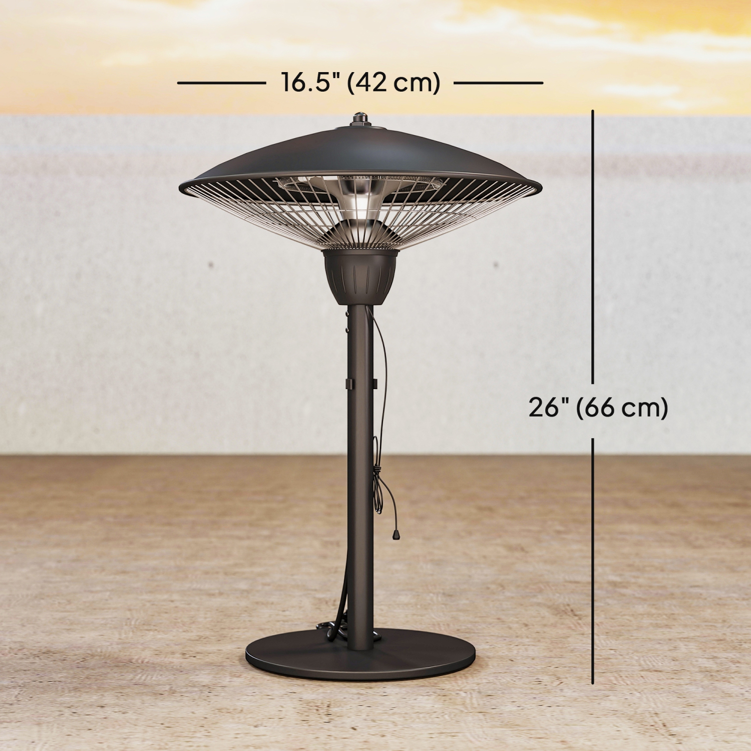 Outsunny 1500 W Electric Patio Heater with Tip-Over Protection, IP44 Outdoor Heater with Retro Desk Lamp Design, Pull Switch for Garden, Gazebo,