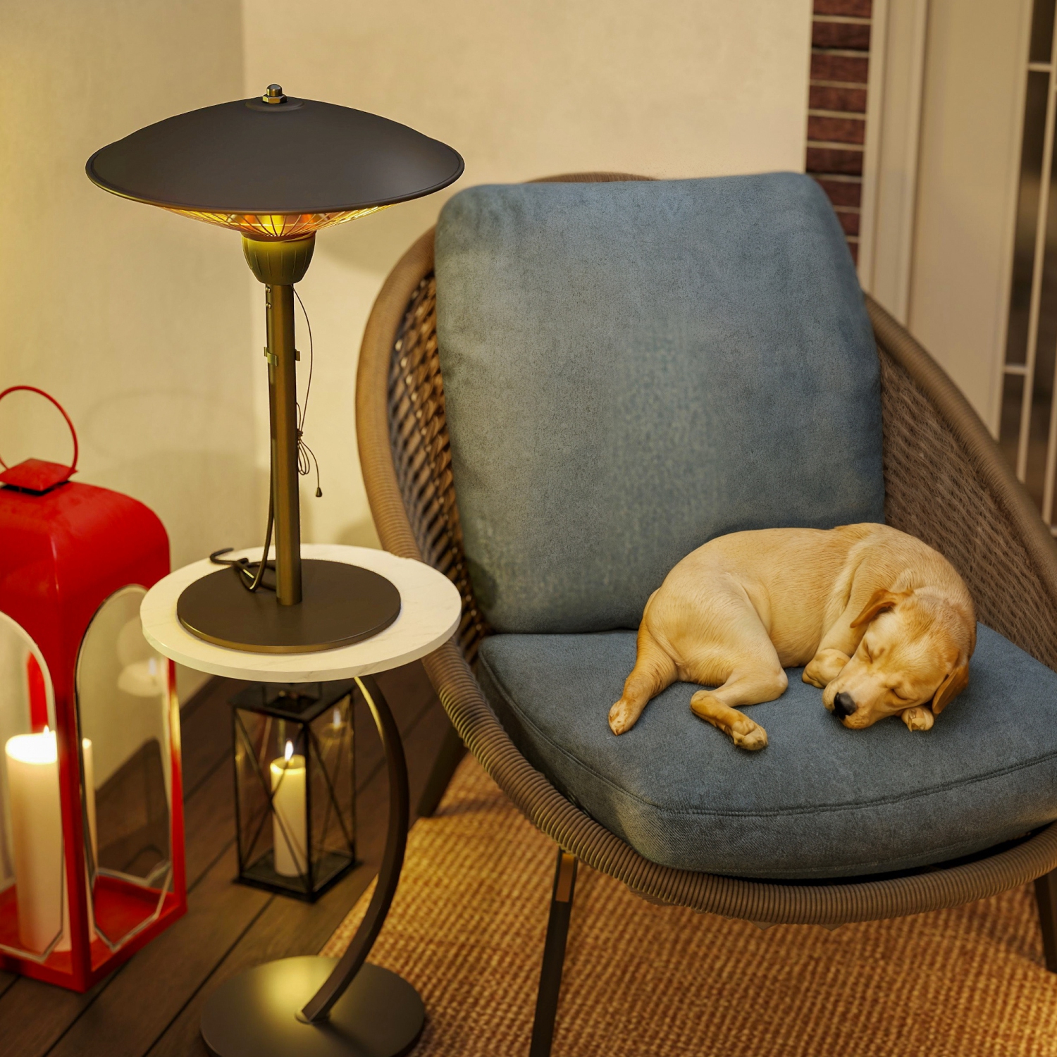 Outsunny 1500 W Electric Patio Heater with Tip-Over Protection, IP44 Outdoor Heater with Retro Desk Lamp Design, Pull Switch for Garden, Gazebo,