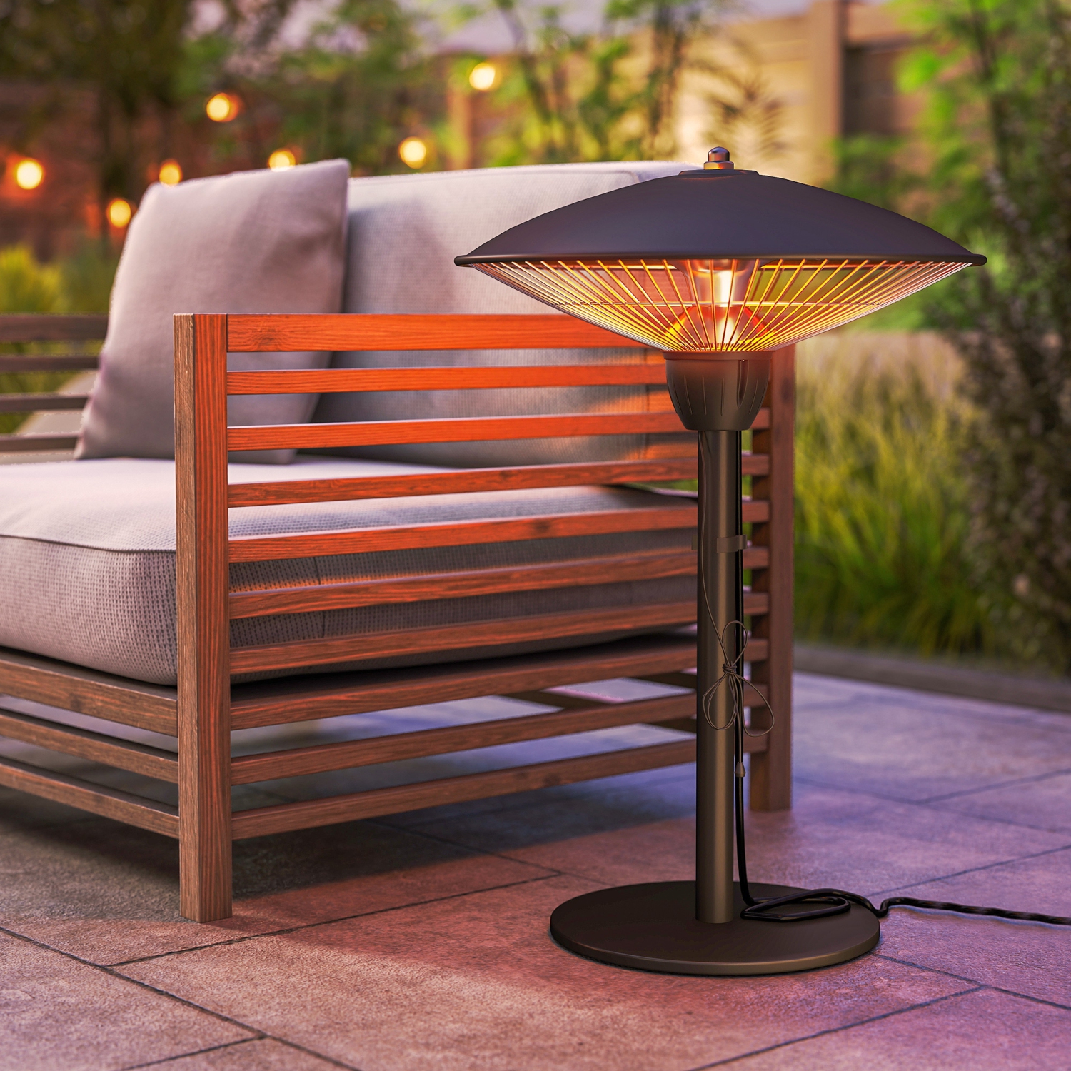 Outsunny 1500 W Electric Patio Heater with Tip-Over Protection, IP44 Outdoor Heater with Retro Desk Lamp Design, Pull Switch for Garden, Gazebo,