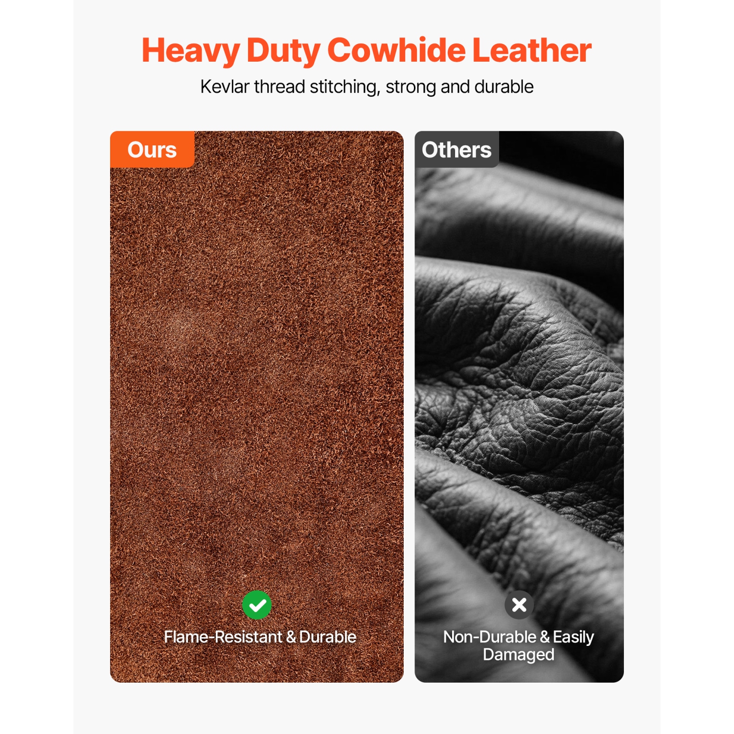 Manchon de soudage en cuir VEVOR, manches de sécurité en cuir de vache résistant aux flammes pour hommes, résistant à la chaleur pour souder,