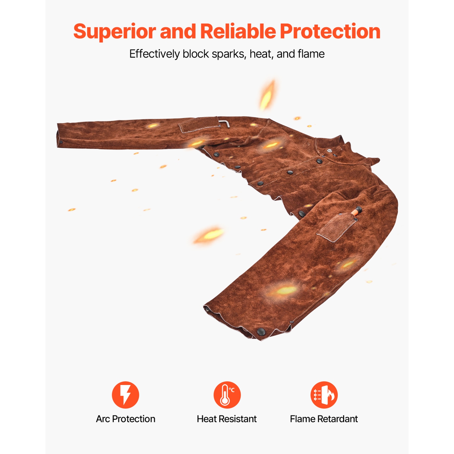 Manchon de soudage en cuir VEVOR, manches de sécurité en cuir de vache résistant aux flammes pour hommes, résistant à la chaleur pour souder,