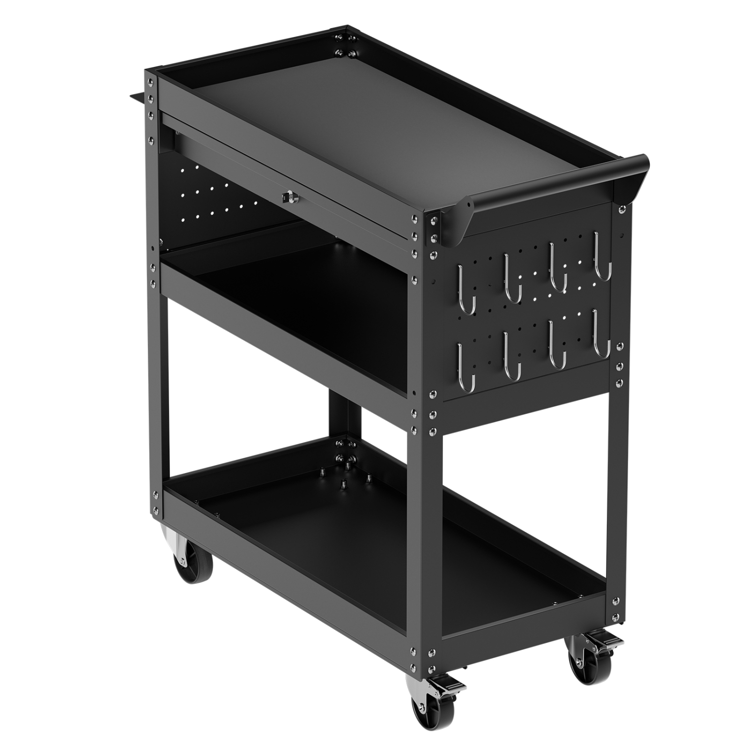 VEVOR 4-Tier Tool Cart with Wheels, 350 lbs Load Capacity, Rolling Work Cart with Drawer & Pegboard, Mechanic Tool Storage Organizer with Locking