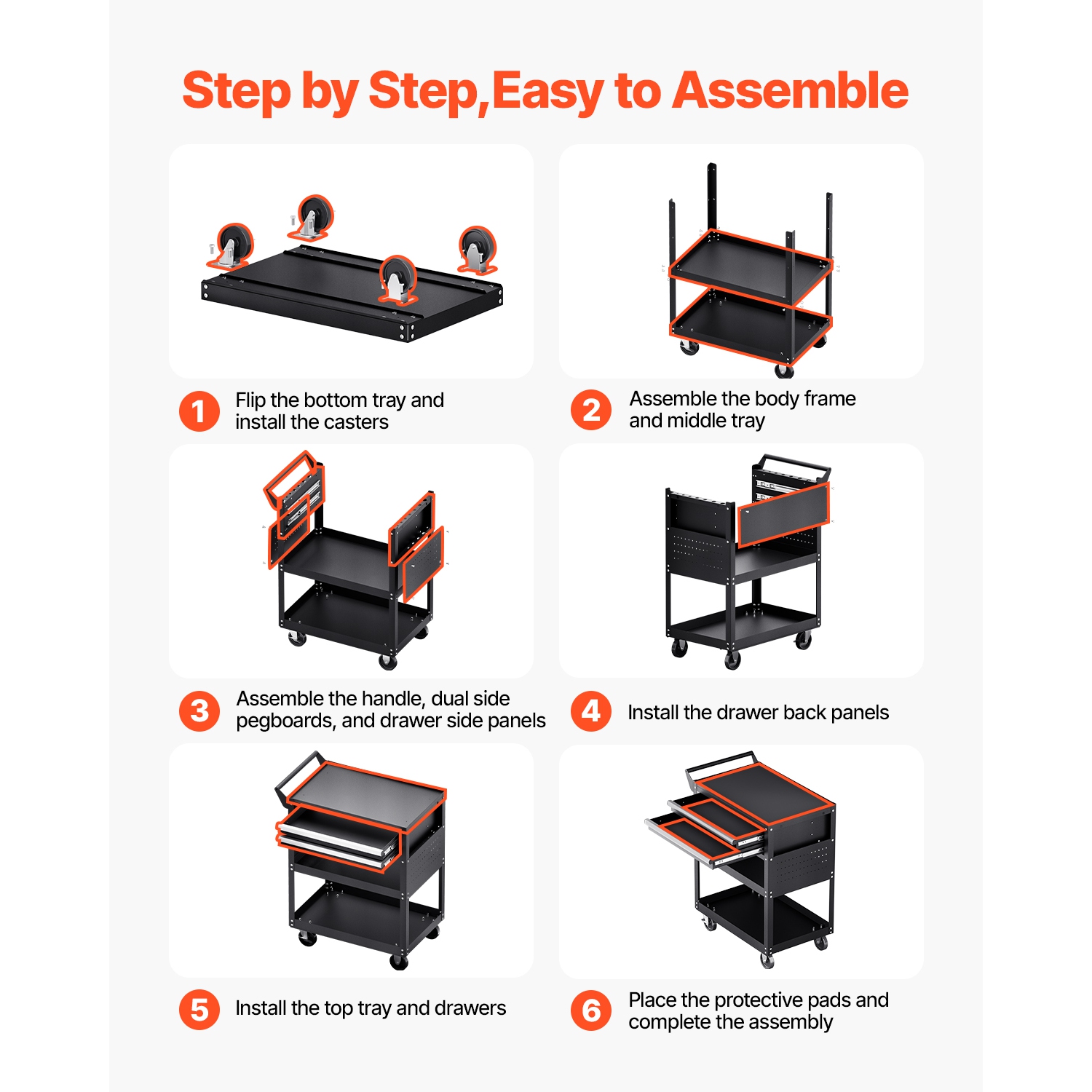 VEVOR 5-Tier Tool Cart with Wheels, 400 lbs Load Capacity, Rolling Work Cart with 2 Drawers & Pegboard, Mechanic Tool Storage Organizer with Locking