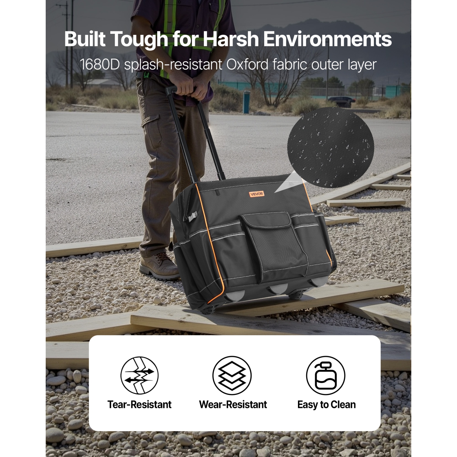 VEVOR Rolling Tool Bag,110 lbs Load Capacity,25 Pockets Heavy Duty Roller Tool Bag with Adjustable Telescoping Handle & Stable Base, Toolbag