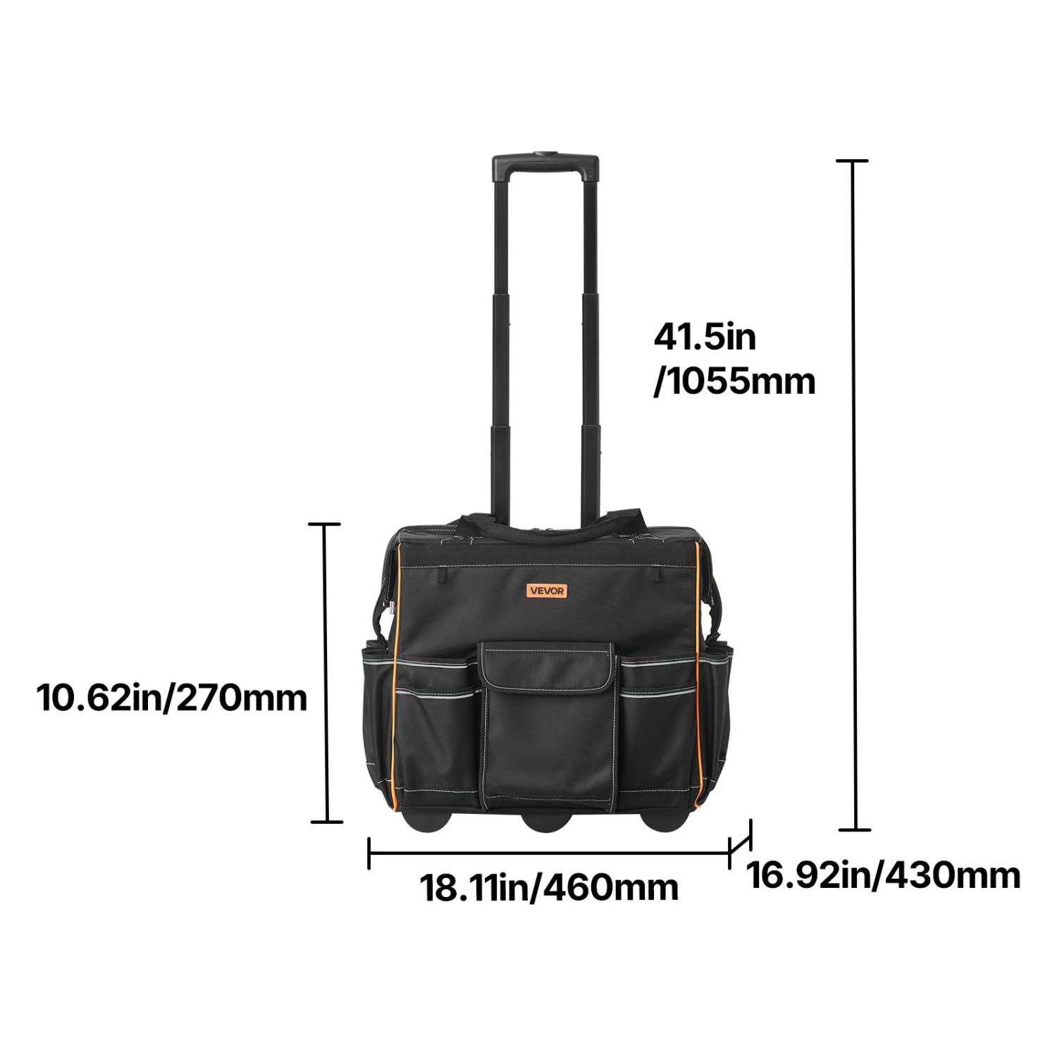 VEVOR Rolling Tool Bag,110 lbs Load Capacity,25 Pockets Heavy Duty Roller Tool Bag with Adjustable Telescoping Handle & Stable Base, Toolbag
