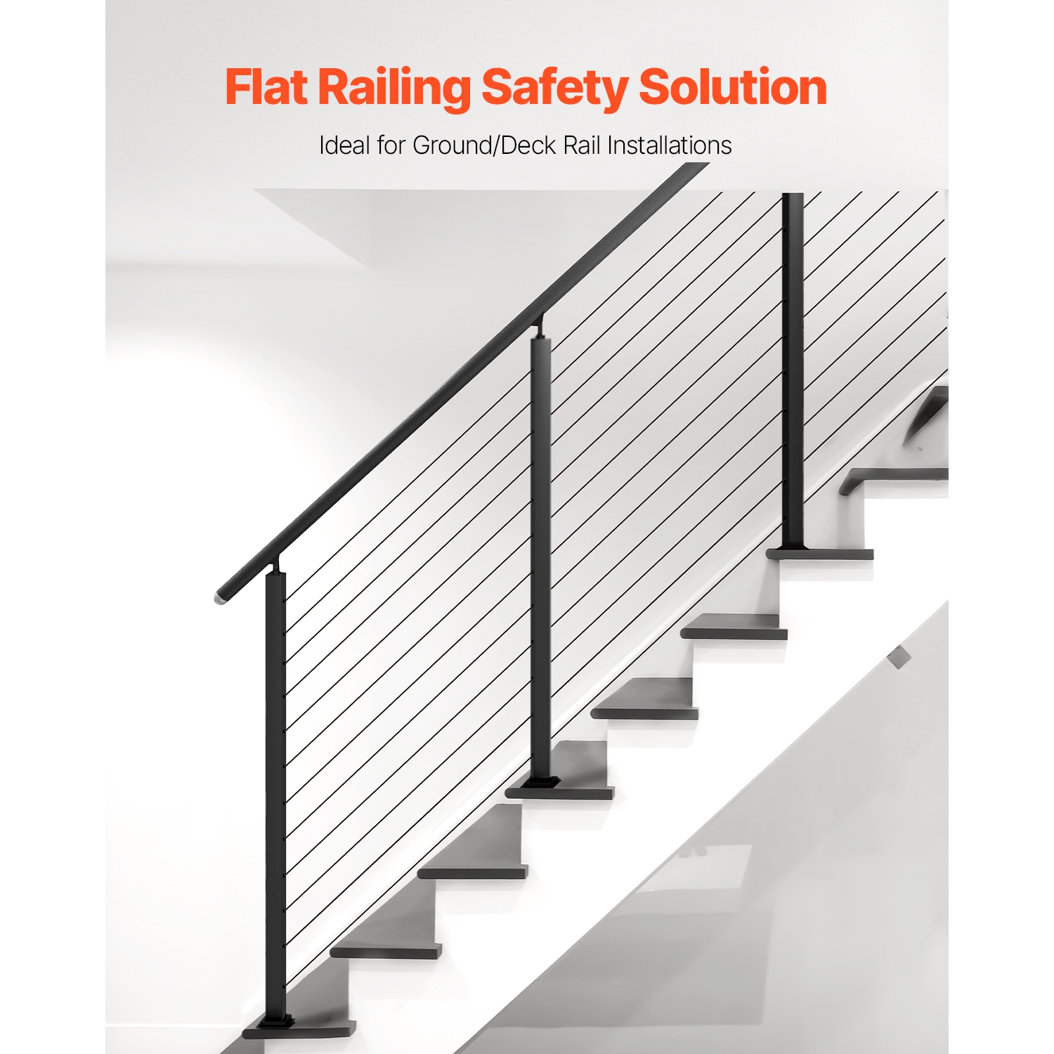 VEVOR 42x2x2 Inch Cable Railing Post, Stair Railing Post, with Pre-Drilled 30° Angled Holes, Stainless Steel Cable Rail Post , 1-Pack, Black,