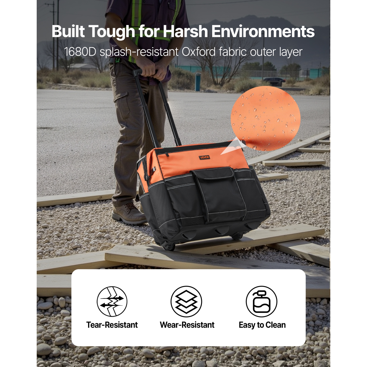 VEVOR 110 lbs Load Capacity Rolling Tool Bag,27 Pockets Heavy Duty Roller Tool Bag on Wheels, Adjustable Telescoping Handle & Stable Base, Toolbag