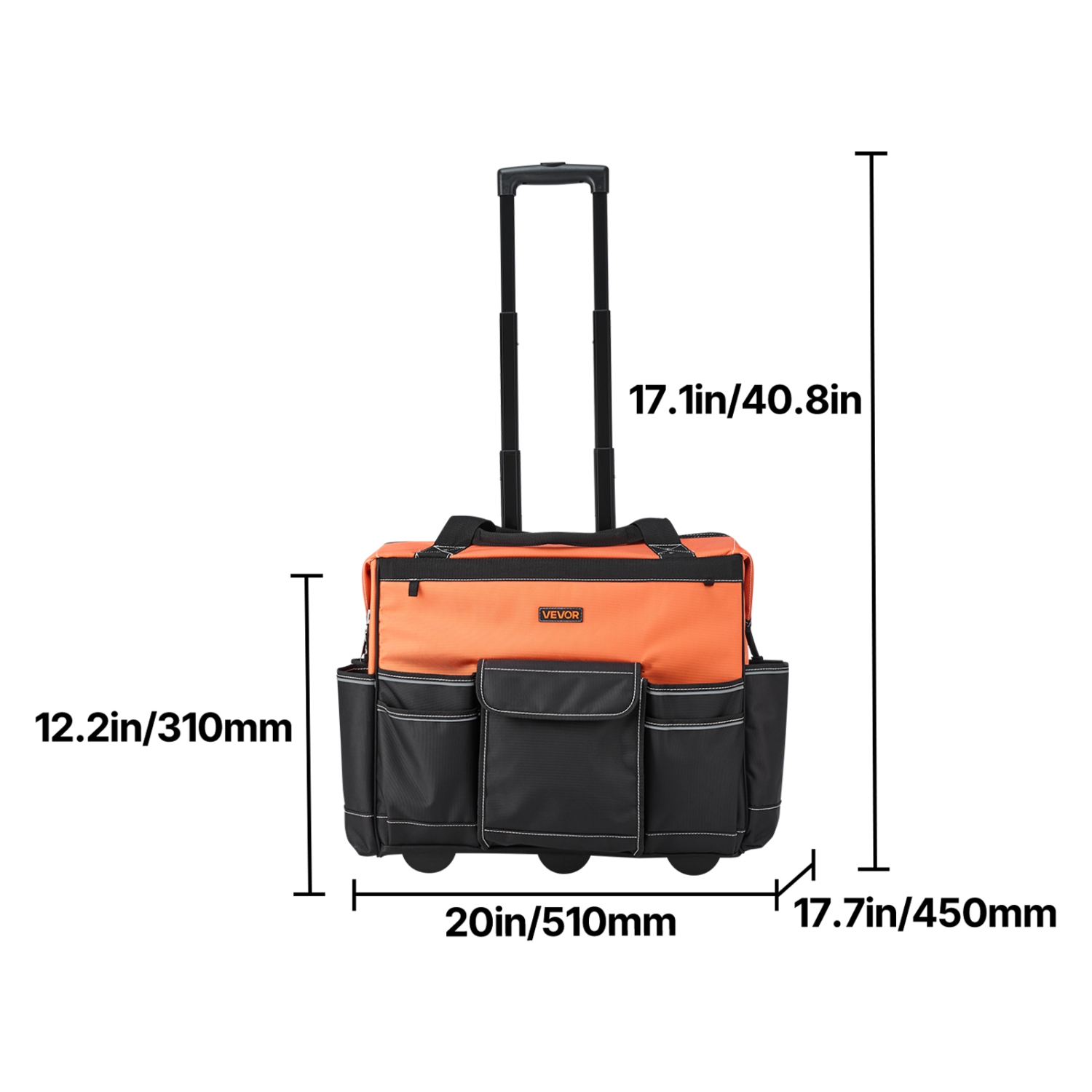 VEVOR 110 lbs Load Capacity Rolling Tool Bag,27 Pockets Heavy Duty Roller Tool Bag on Wheels, Adjustable Telescoping Handle & Stable Base, Toolbag