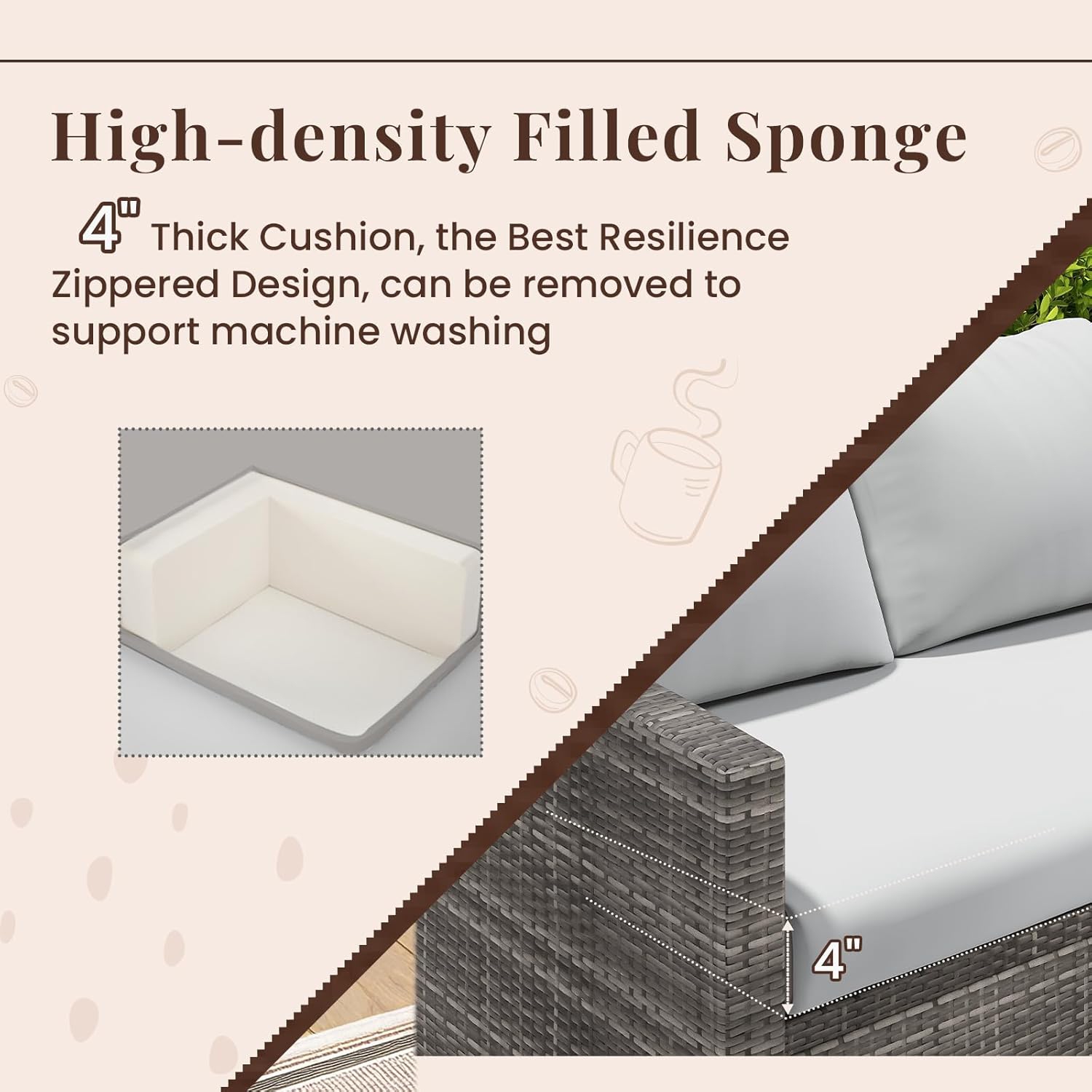 AECOJOY 7 Pieces Outdoor Patio Furniture Set, All Weather Wicker Rattan Dining Table & Chair with Ottoman, Light Grey