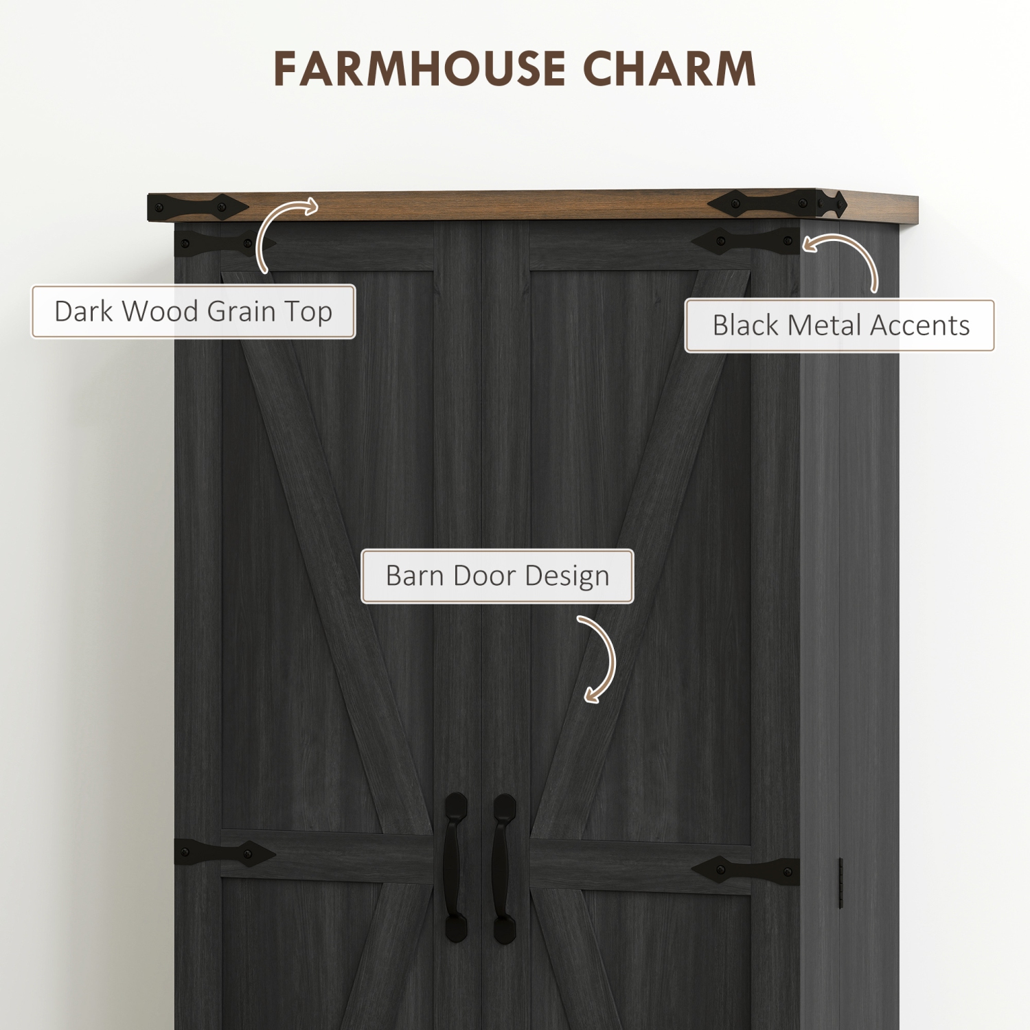 HOMCOM 47" Kitchen Pantry Cabinet, Freestanding Farmhouse Storage Cabinet with Doors, 2 Adjustable Shelves and 12 Door Shelves, Black