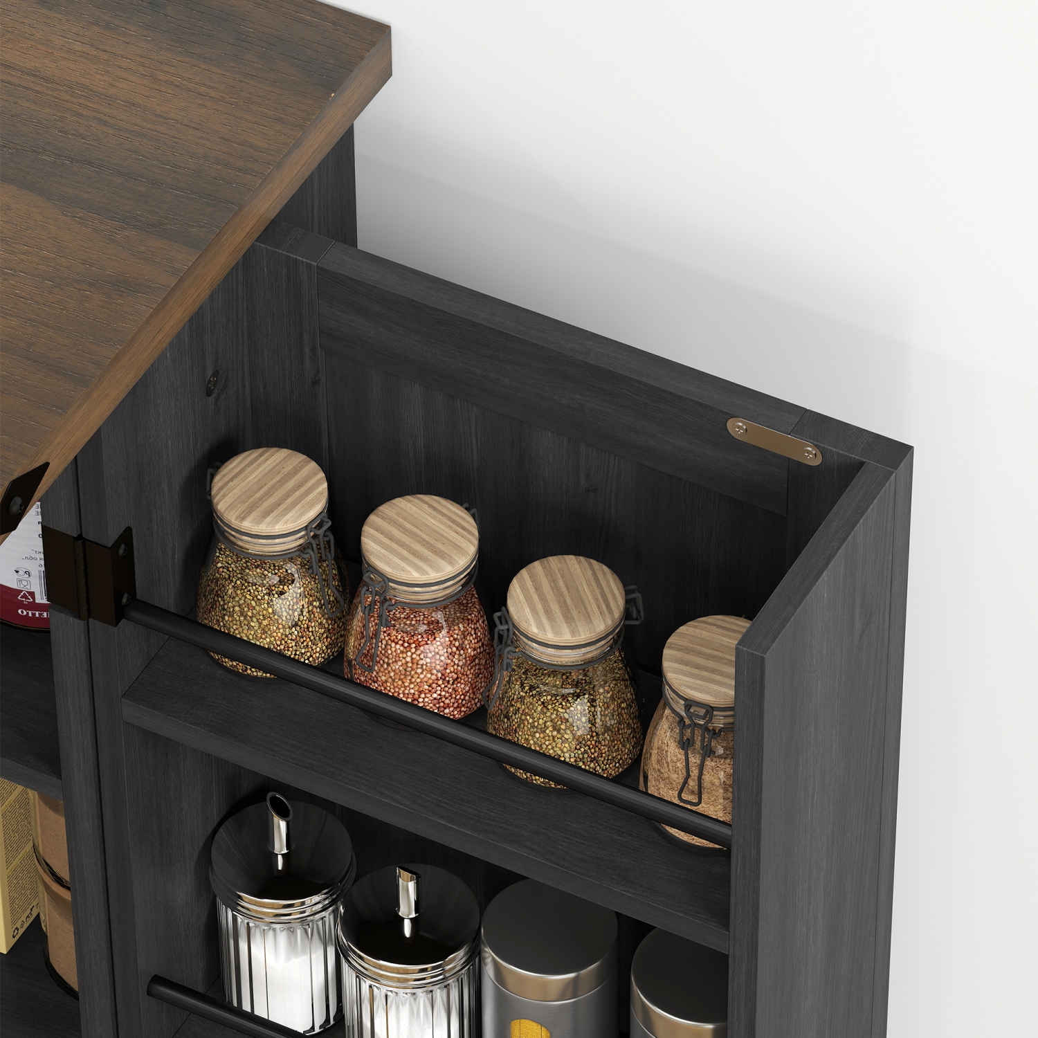 HOMCOM 47" Kitchen Pantry Cabinet, Freestanding Farmhouse Storage Cabinet with Doors, 2 Adjustable Shelves and 12 Door Shelves, Black