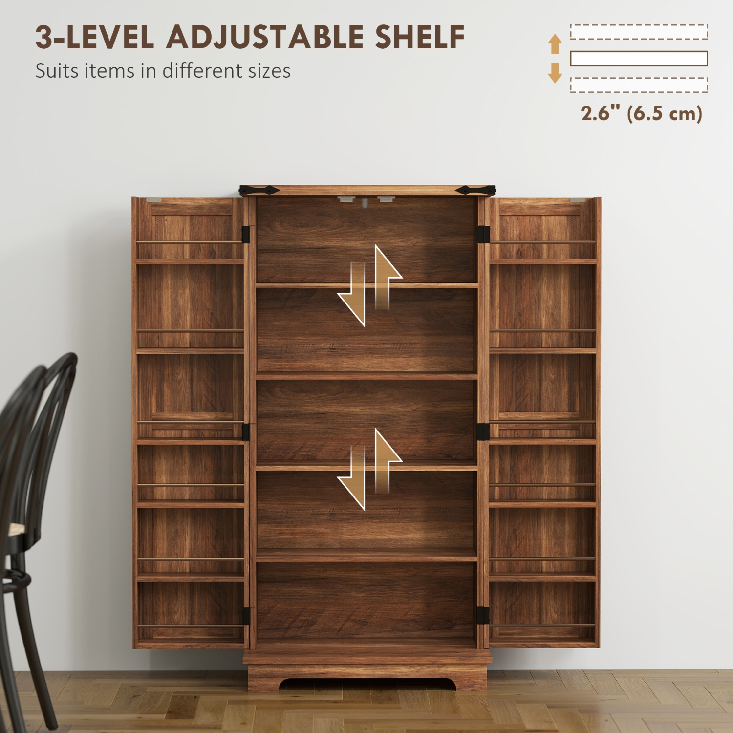 HOMCOM 47" Kitchen Pantry Cabinet, Freestanding Farmhouse Storage Cabinet with Doors, 2 Adjustable Shelves and 12 Door Shelves, Brown