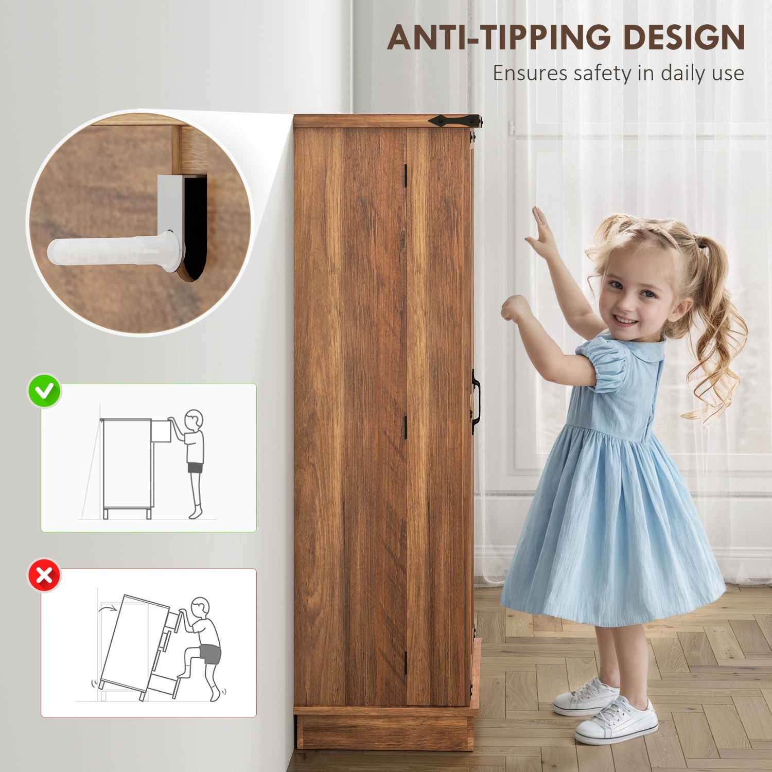 HOMCOM 47" Kitchen Pantry Cabinet, Freestanding Farmhouse Storage Cabinet with Doors, 2 Adjustable Shelves and 12 Door Shelves, Brown