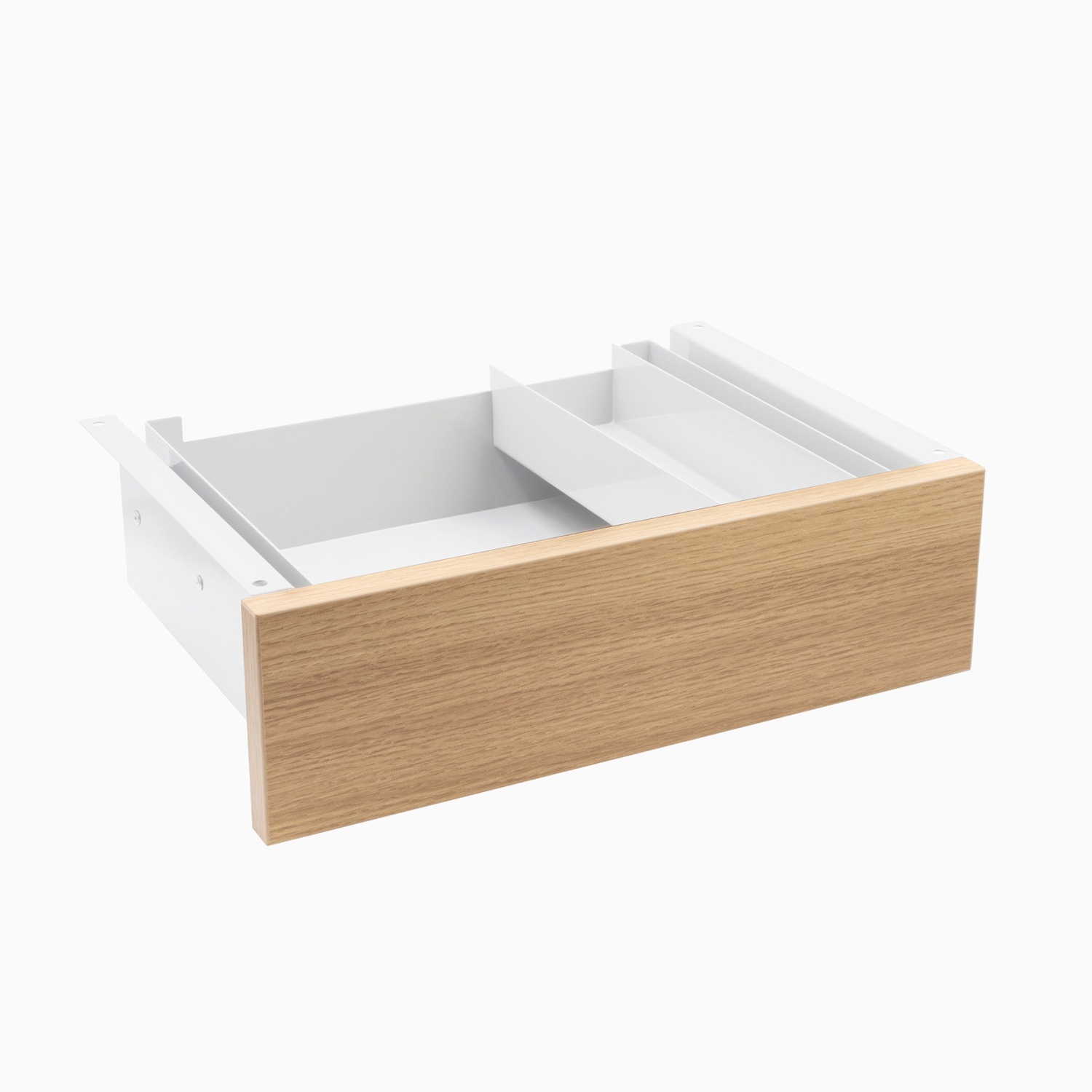 Desky Sublime Teak Minimal Under Desk - White Steel Slim Slide-Out Storage, 11 lb Capacity