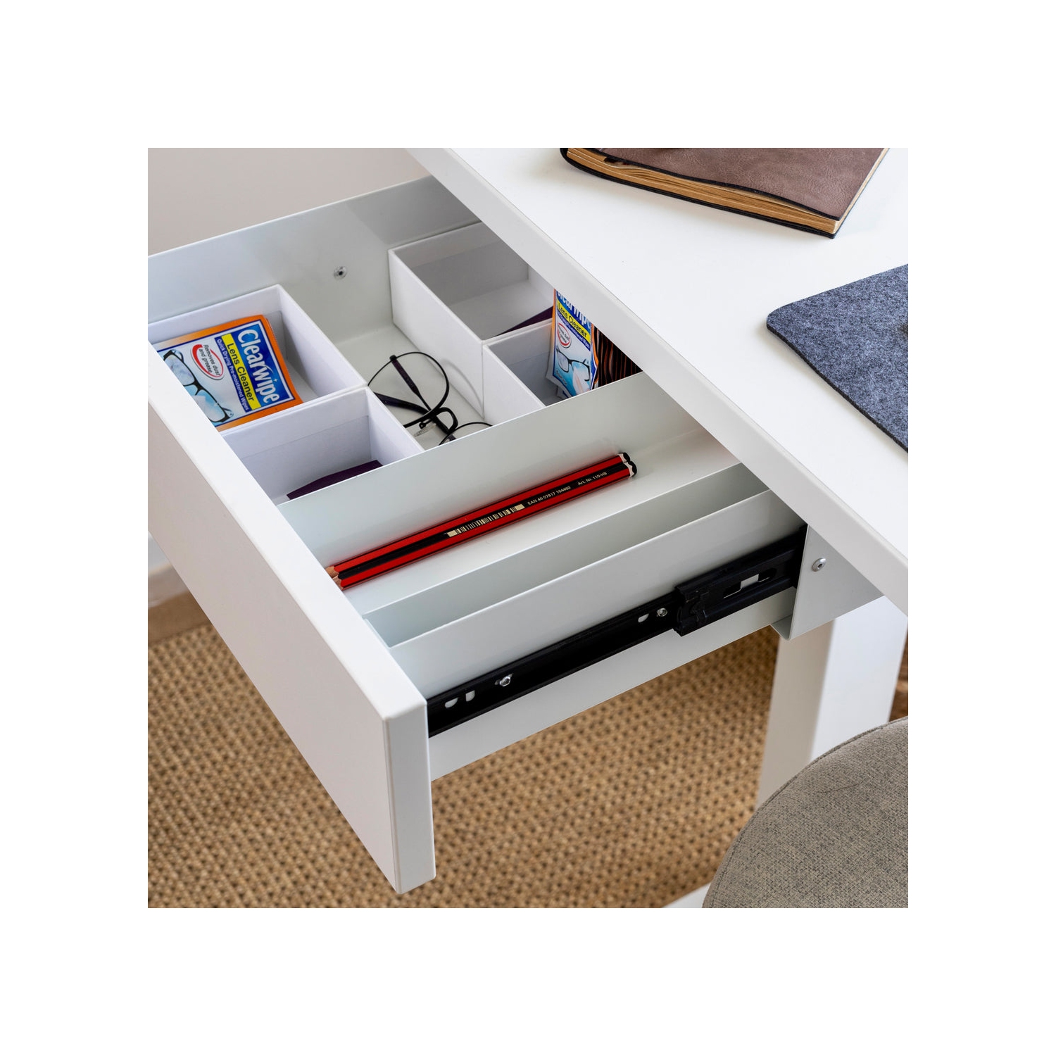 Desky Bamboo Minimal Under Desk - Black Steel Slim Slide-Out Storage, 11 lb Capacity