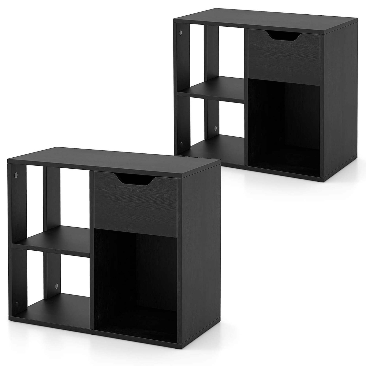 Costway 2 PCS 3-Cube Bookcase Organizer with 2-tier Wooden Storage Shelf & Pull-out Drawer