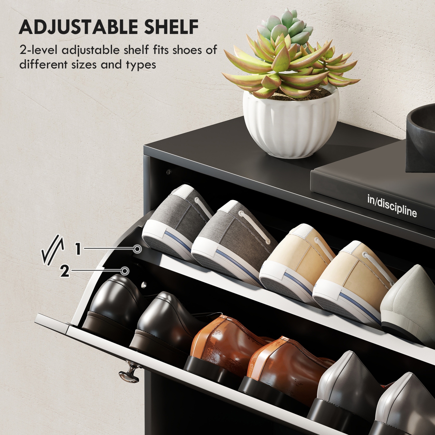 HOMCOM Narrow Shoe Storage Cabinet with 3 Flip Drawers and Adjustable Shelves for Hallway, Entryway, Slatted Panels Shoe Cabinet for 24 Pairs of