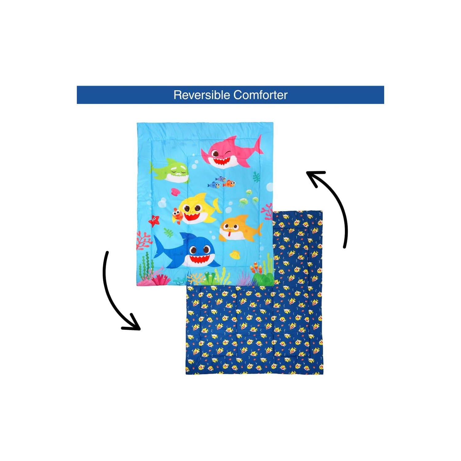 Ensemble de literie pour lit simple Baby Shark – Ensemble 4 pièces pour enfants avec couvre-lit, drap-housse, drap plat et taie d'oreiller