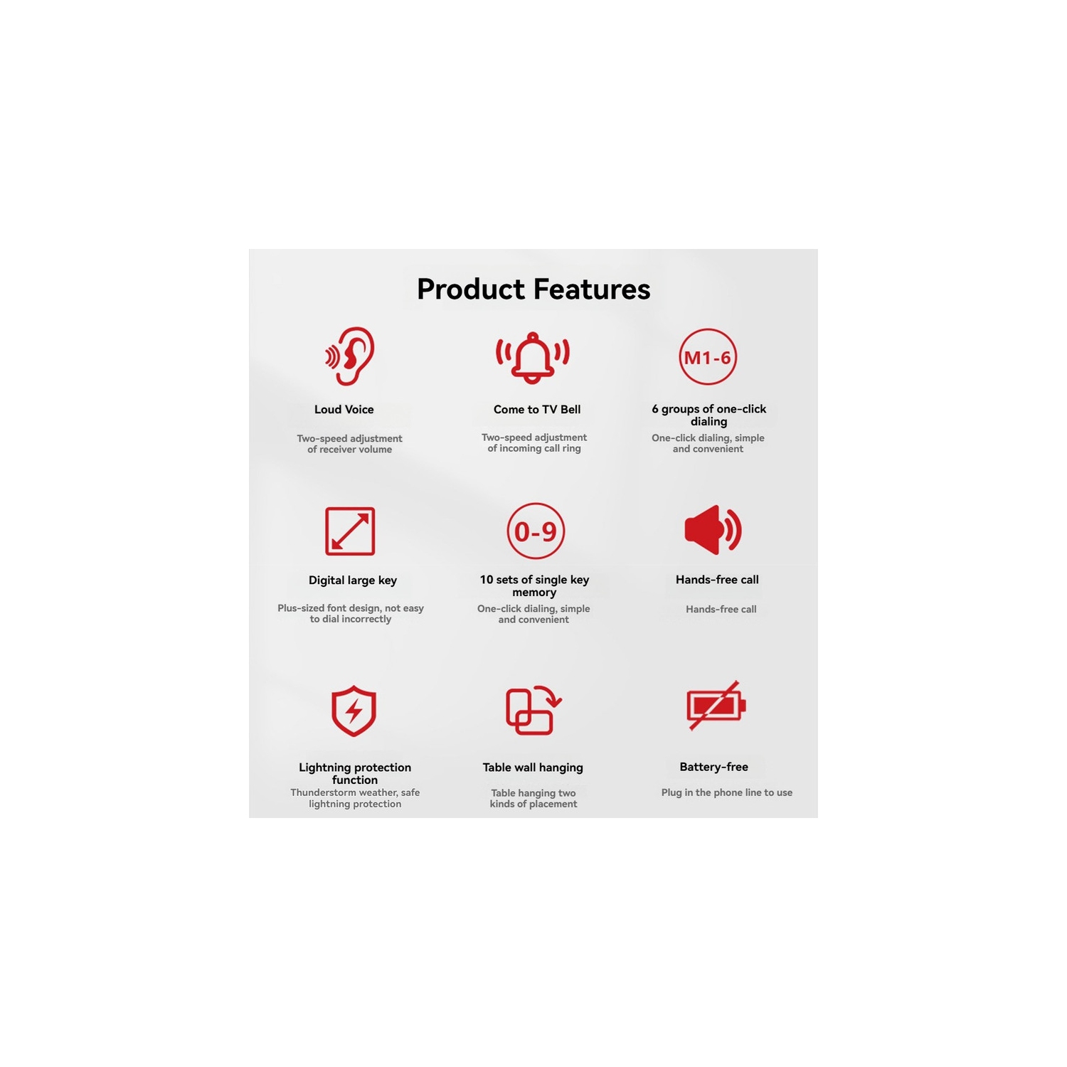 Téléphone fixe filaire pour aînés avec sonneries fortes et fonction de recomposition, plug-and-play et sans pile - Noir