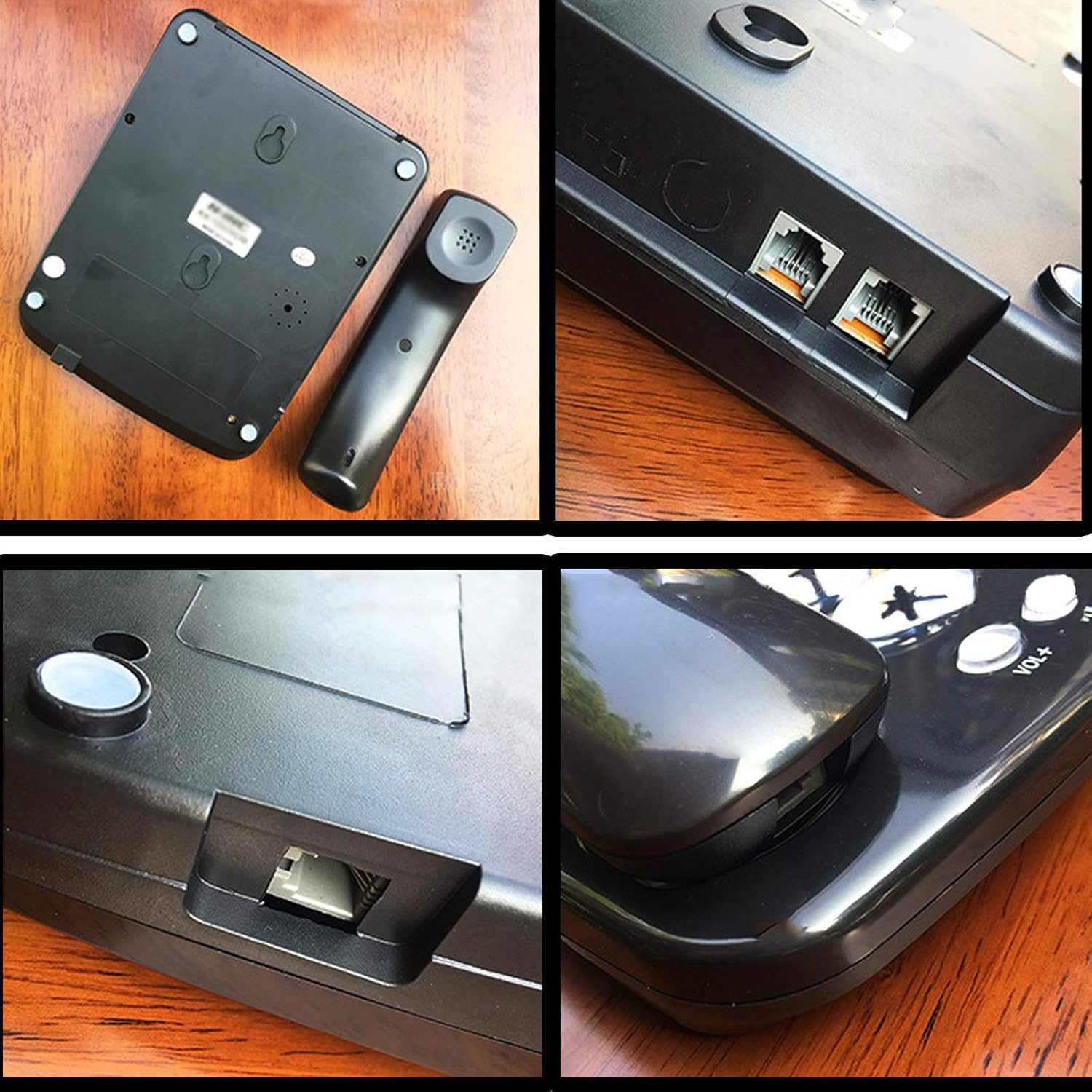 Téléphone avec fil, composition à deux boutons, haut-parleur et afficheur pour la maison ou le bureau - Noir