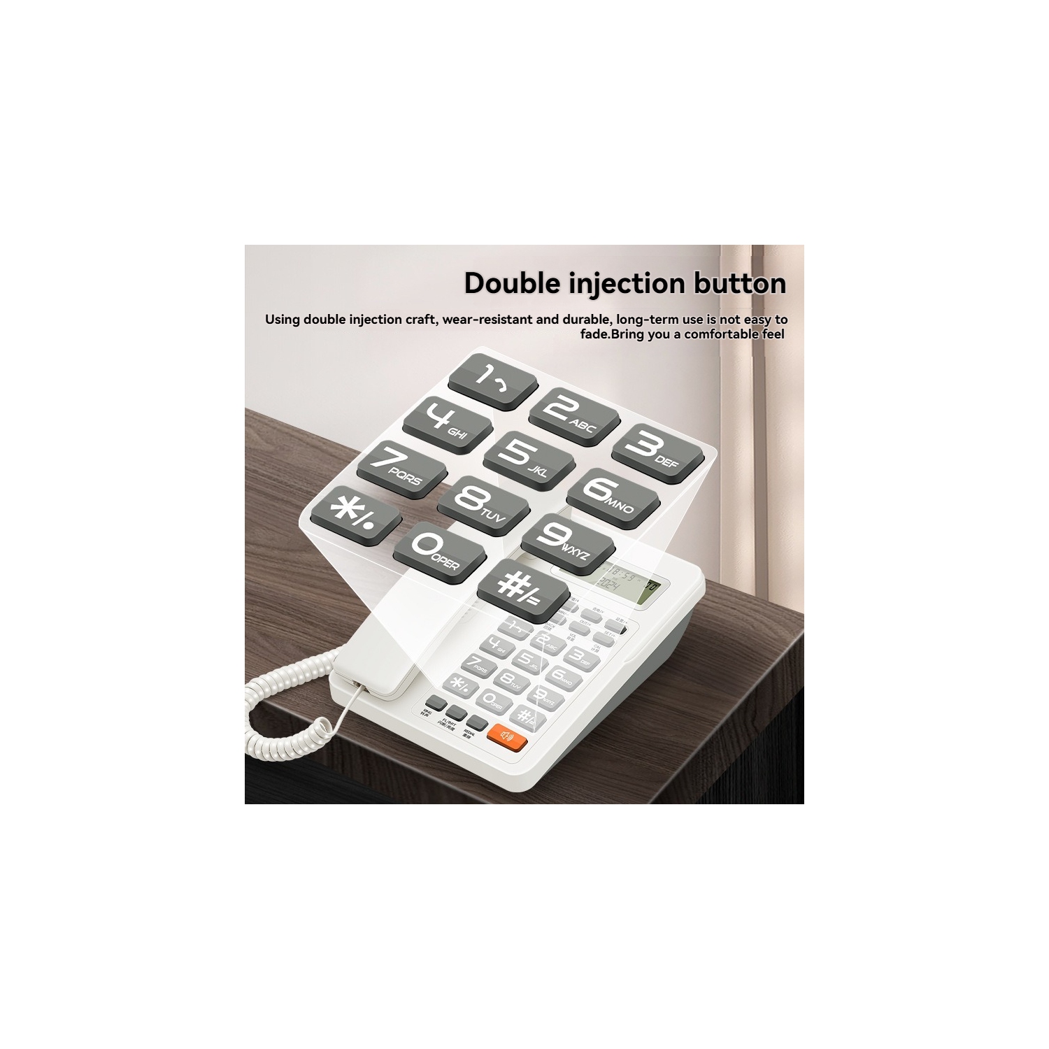 Téléphone résidentiel filaire, téléphone fixe fixe pour le bureau à domicile, fonction de requête d'appel, fonction de recomposition à une touche,