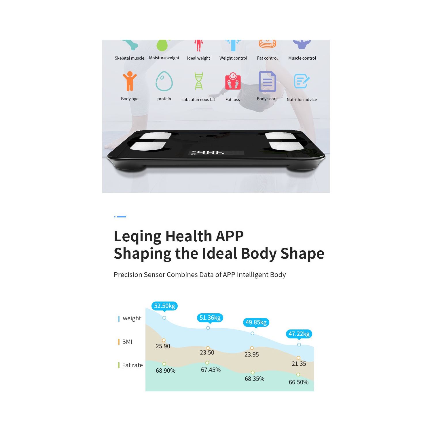Pèse-personne professionnel - Analyse multiindicateurs, grand écran LED, mesure précise noir
