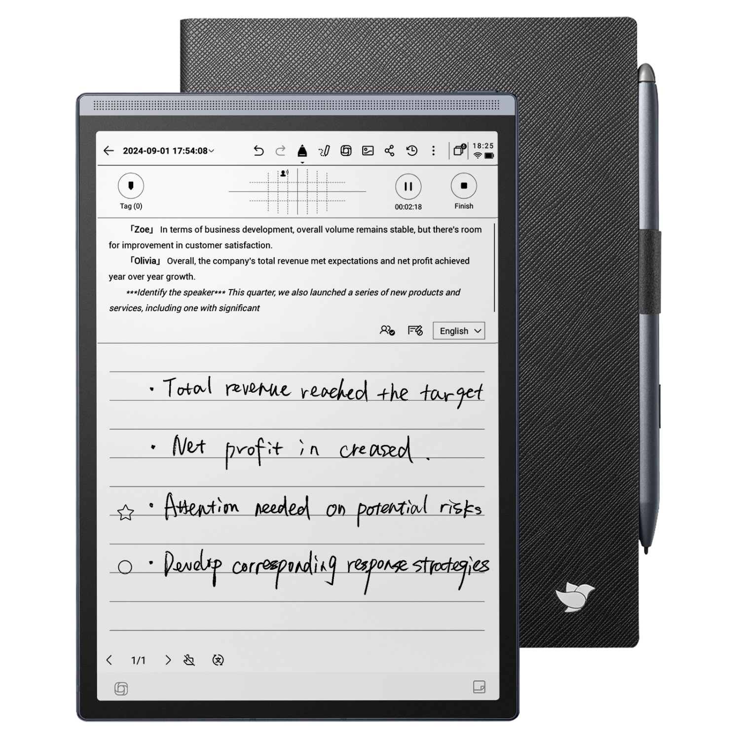 iFLYTEK AINOTE Air 2 Bundle - Black Folio Case, 8.2-inch AI Note-Taking Tablet Writing Paper Tablets, Digital Notebook with Pen, Voice-to-Text