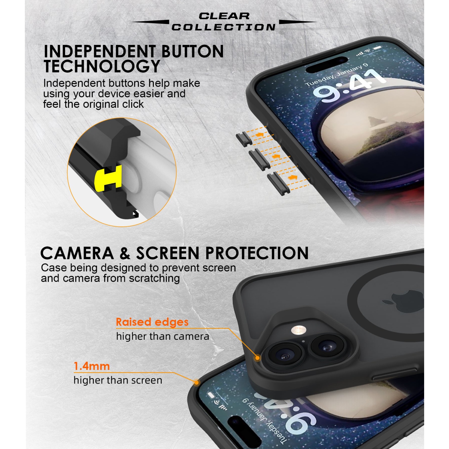 Uolo Soul+ iPhone 17 Drop Rated Military-Grade Protective [MagSafe] Hard Shell Case, Black