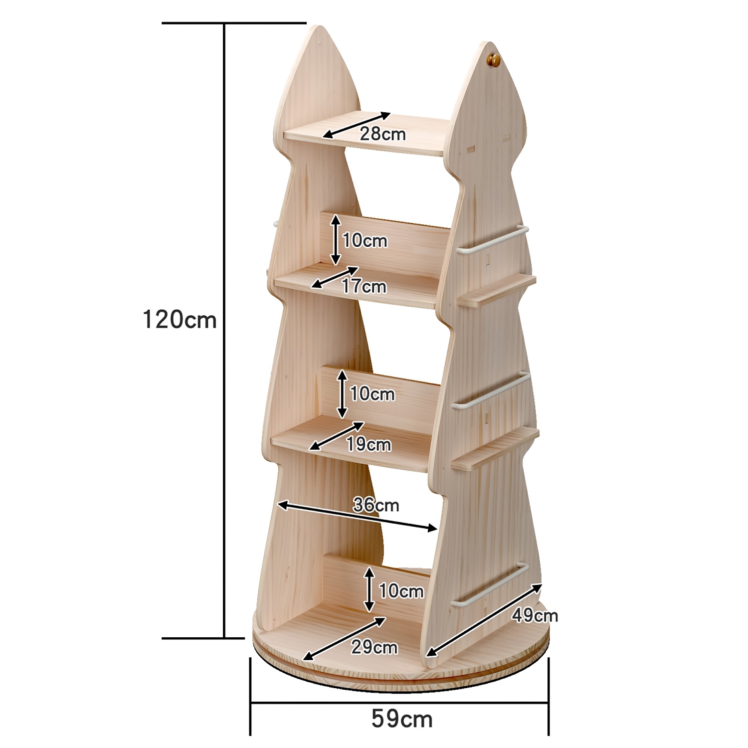 4 Tier Tree-Shaped Rotating Wooden Bookshelf, 360° Spinning Book Organizer with Double-Sided Storage for Home, Bedroom, Kids' Room, Classroom
