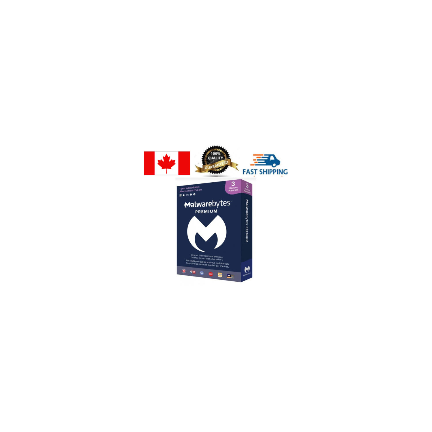 (PC/MAC/Android) Malwarebytes Premium V3 3 appareils 1 ANS Bilingue Carte clé produit emballage détail