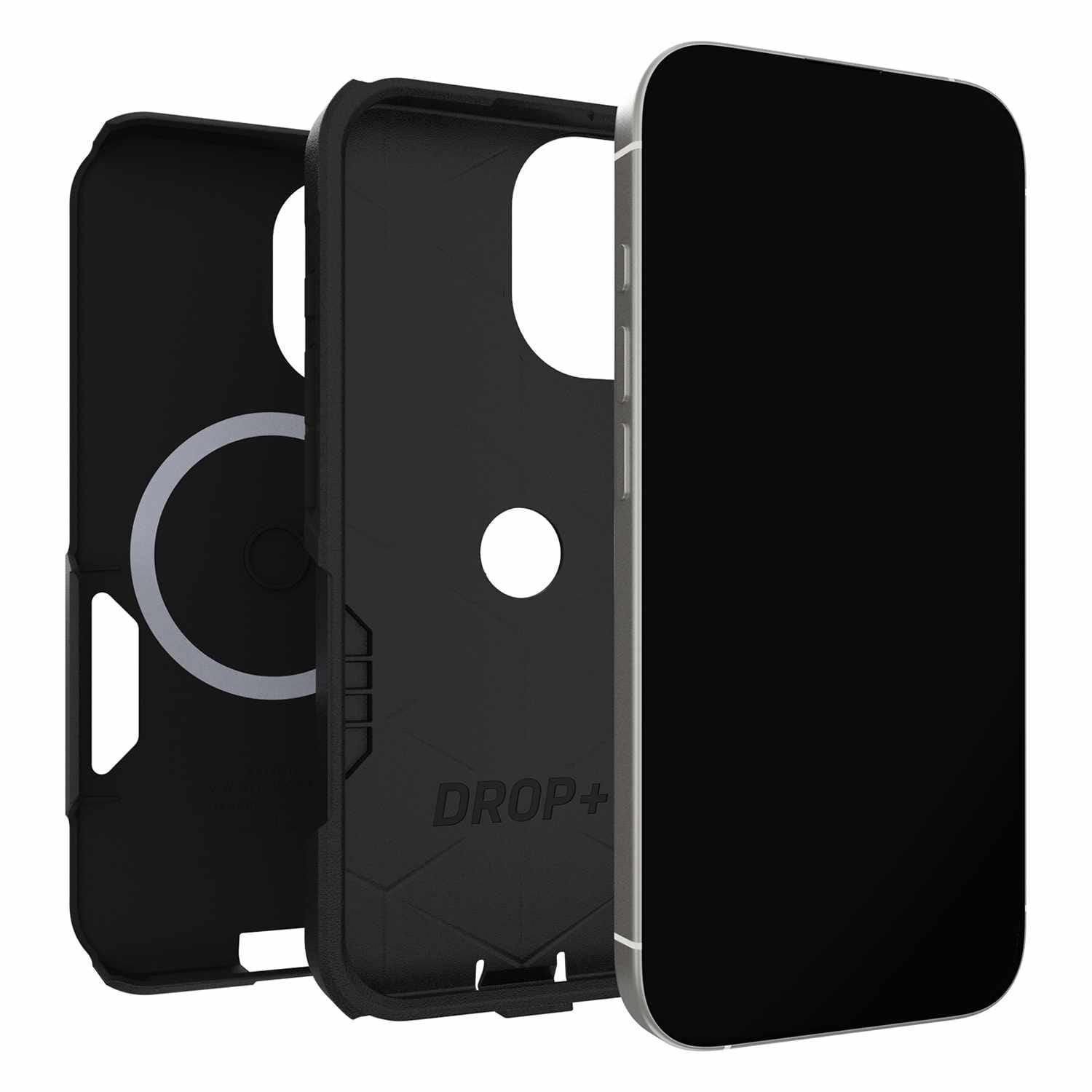 Étui MagSafe Commuter d'OtterBox avec commande de caméra dans un emballage en vrac pour iPhone 17 noir