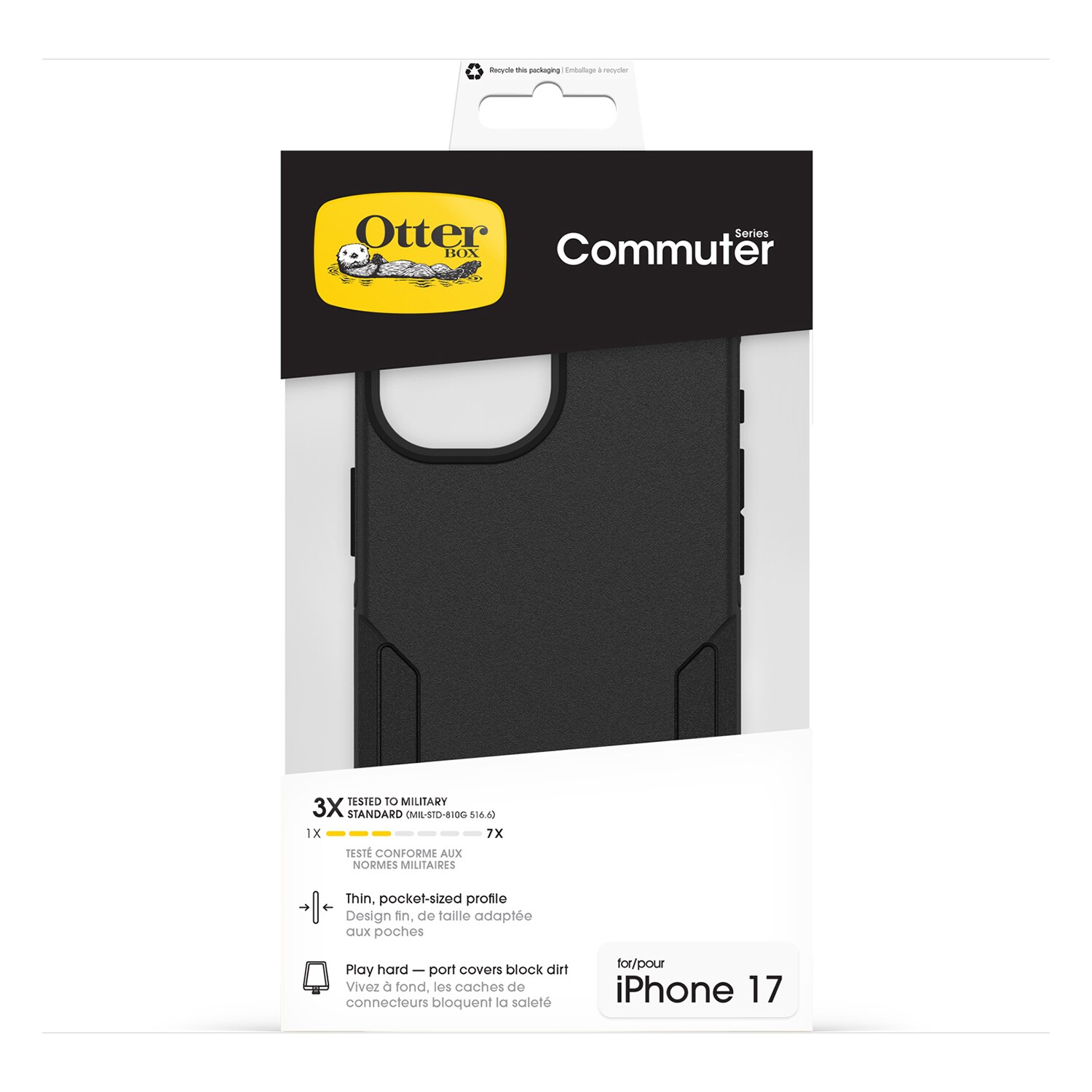Étui MagSafe Commuter d'OtterBox avec commande de caméra dans un emballage en vrac pour iPhone 17 noir