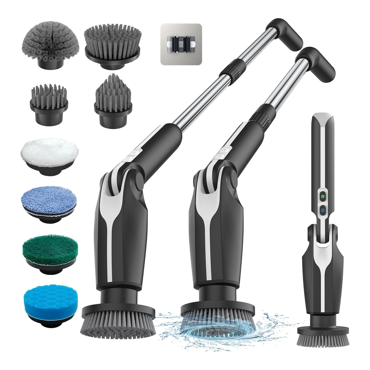 Leebein Electric Spin Scrubber, Shower Scrubber with 4 Adjustable Angles and 8 Brush Heads, Electric Scrubber with Long Handle & Remote Controller,