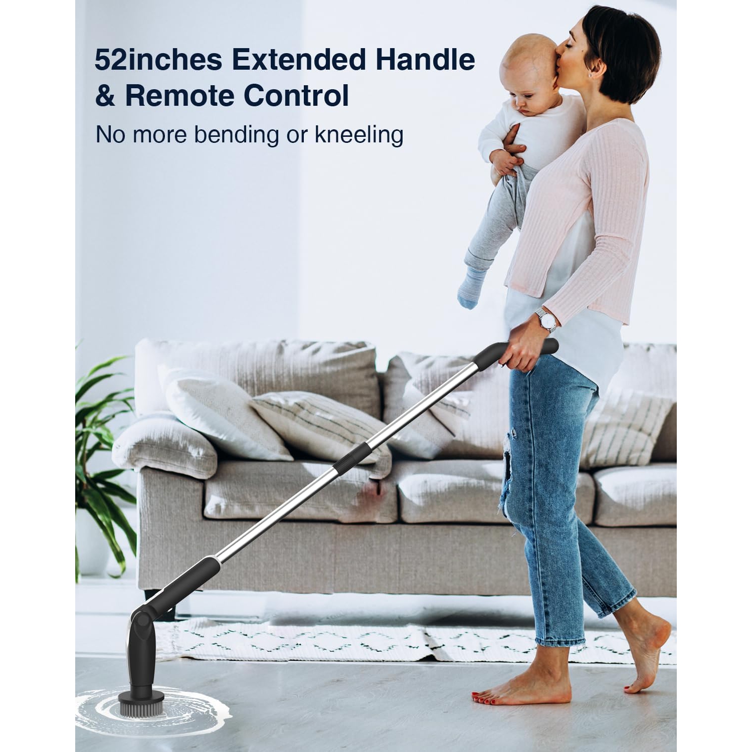 Leebein Electric Spin Scrubber, Shower Scrubber with 4 Adjustable Angles and 8 Brush Heads, Electric Scrubber with Long Handle & Remote Controller,