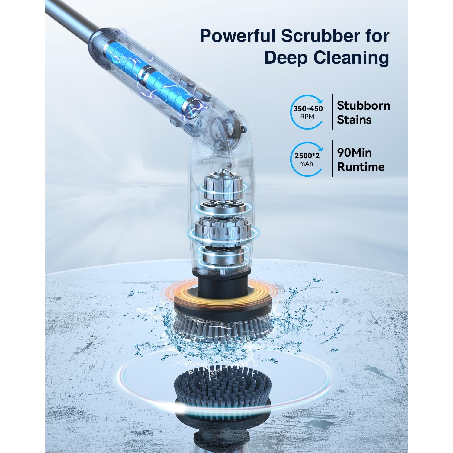 Leebein Electric Spin Scrubber, Shower Scrubber with 4 Adjustable Angles and 8 Brush Heads, Electric Scrubber with Long Handle & Remote Controller,