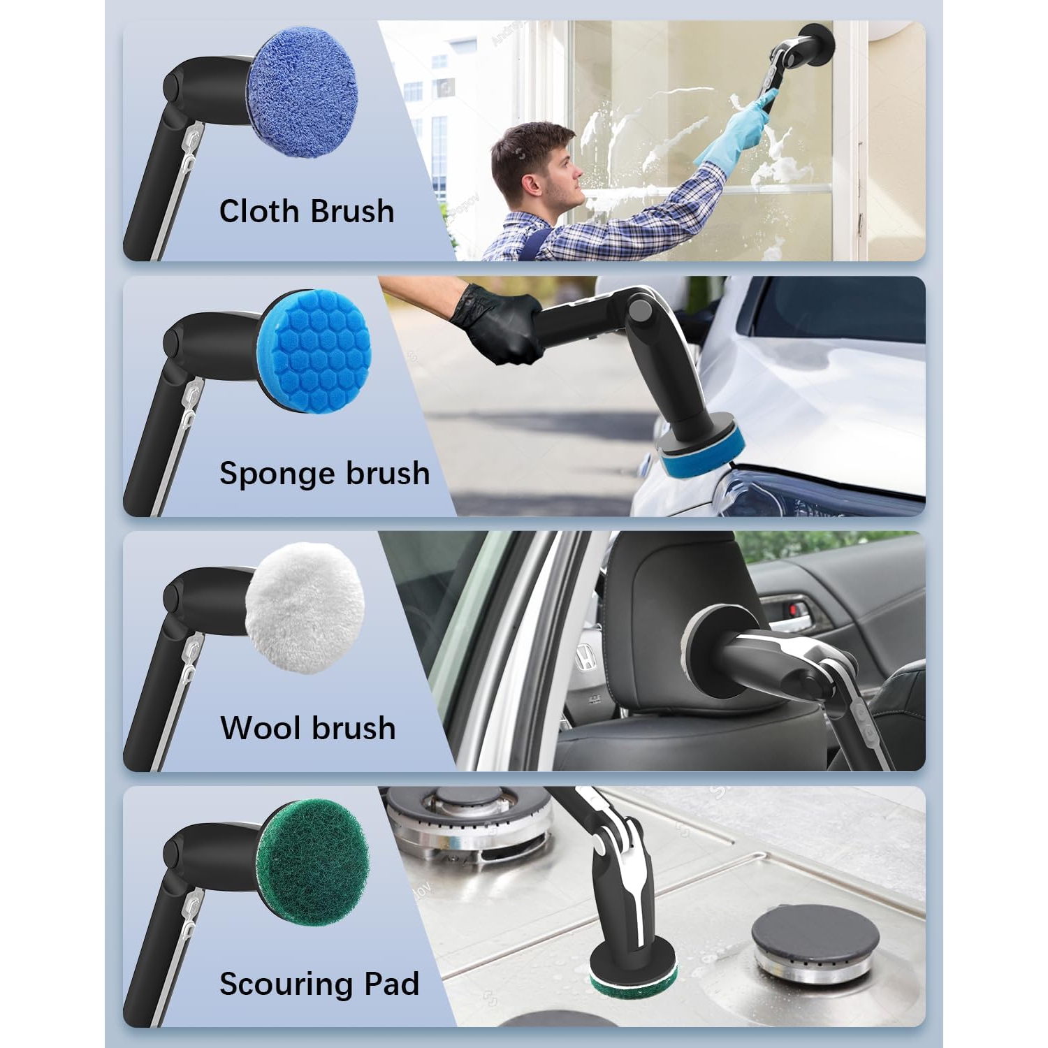 Leebein Electric Spin Scrubber, Shower Scrubber with 4 Adjustable Angles and 8 Brush Heads, Electric Scrubber with Long Handle & Remote Controller,