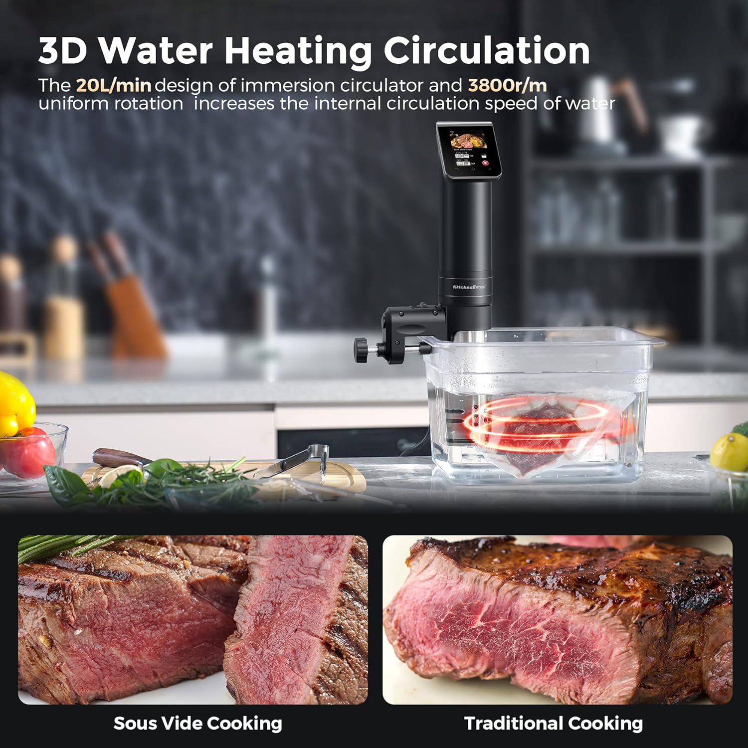 Sous Vide Cookers, Wifi, 1100 Watts Sous Vide Cooker, Thermal Immersion Circulator with Recipe, LCD Display