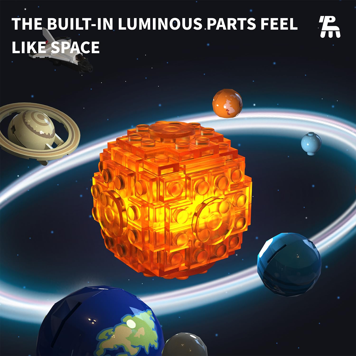 Solar System Building Block Set, Rotatable Solar System Model Kit with Light, Astronomy Education Buidling Toy, Science Kit for Kids 8+ and Adults,